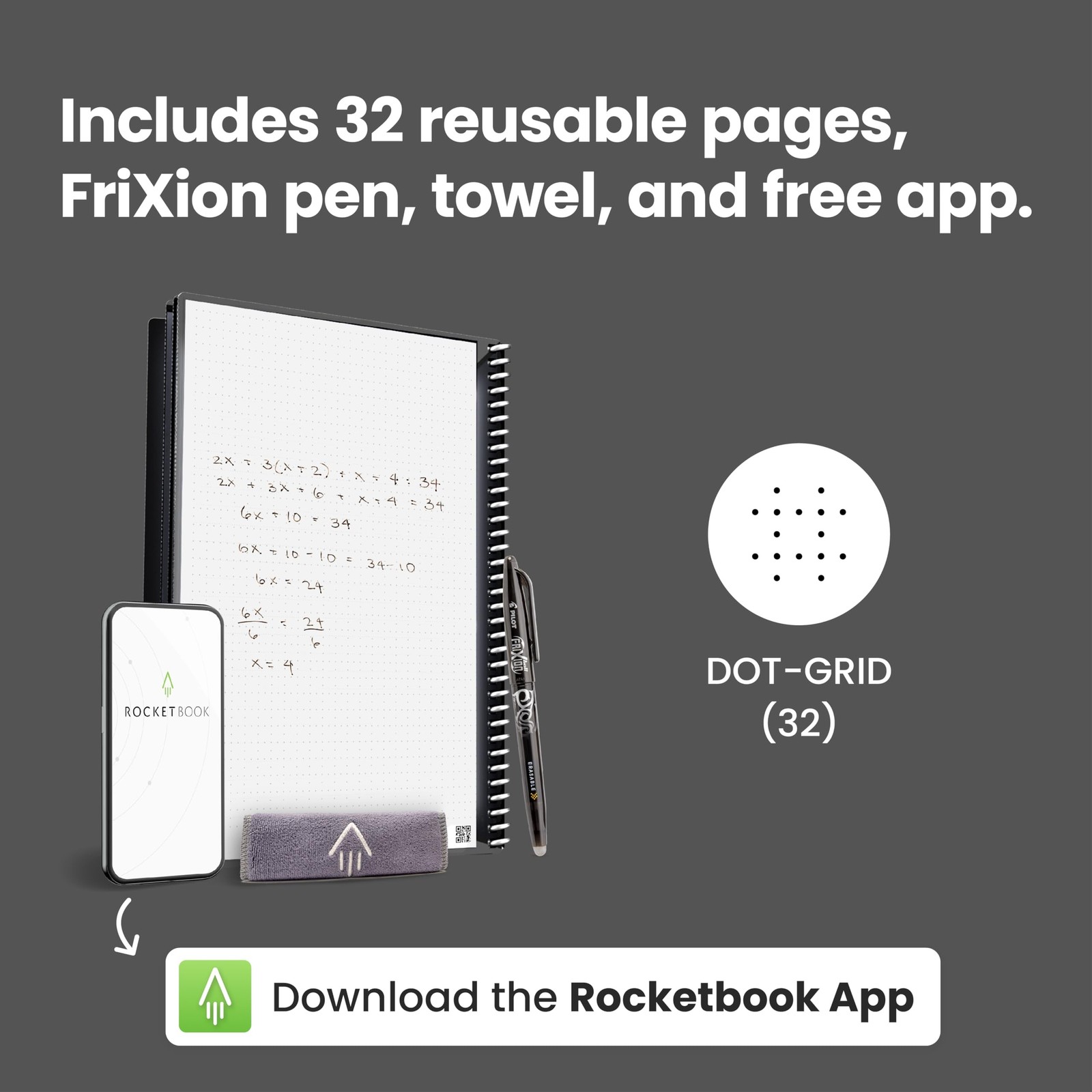 Rocketbook Core Reusable Spiral Notebook, Letter Size 8.5×11, Black – Dotted …