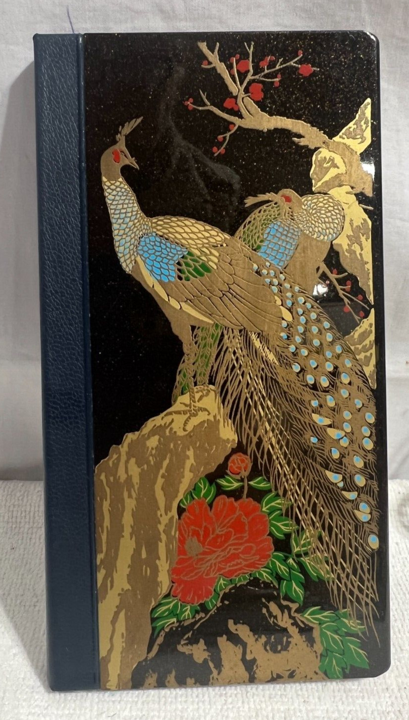 Wooden Lacquered Peacock Cover Small Notebook 6 3/4″ x 3 5/8″ Vintage