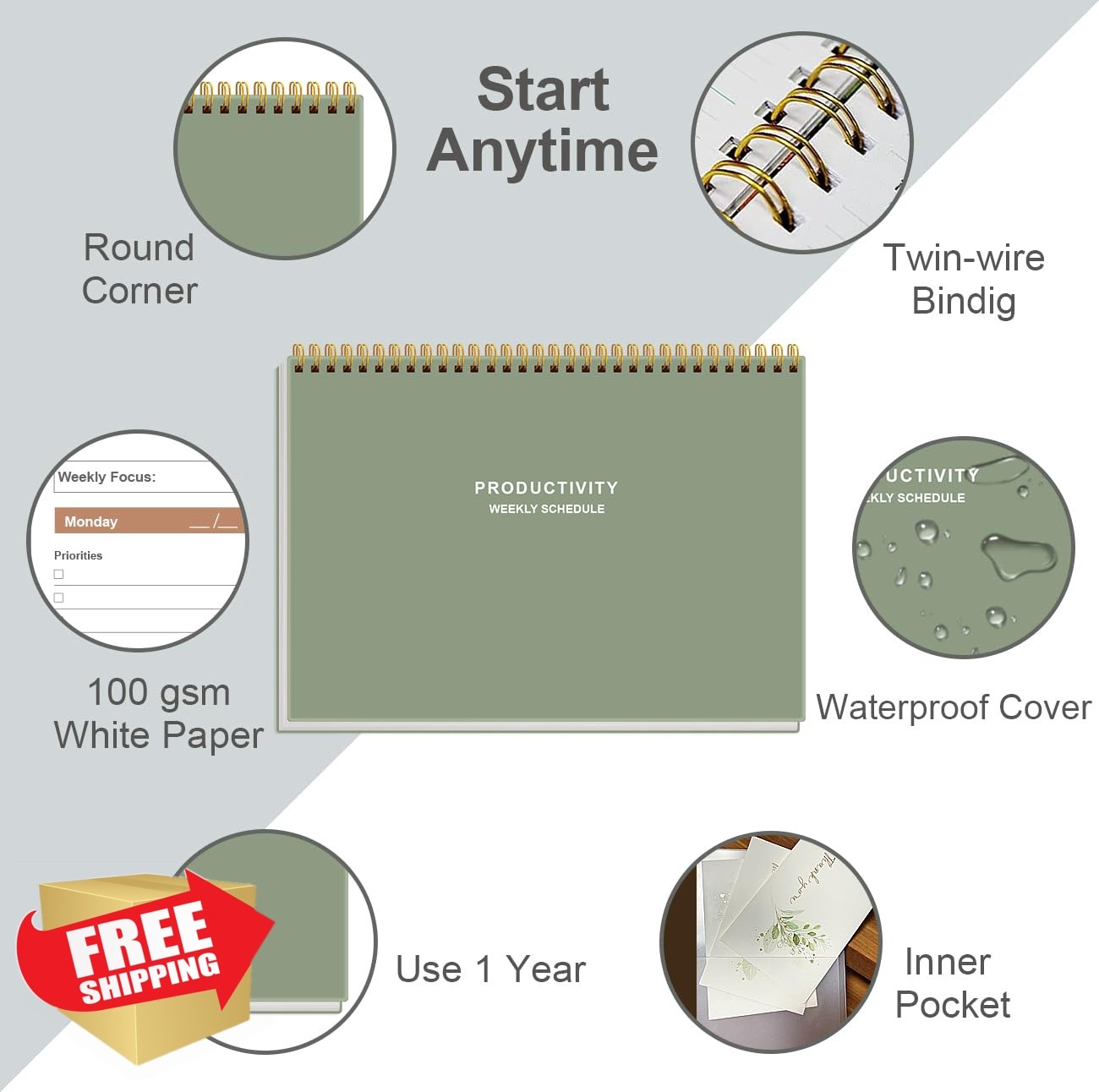 Yaridar Weekly Planner Green 8″x11″