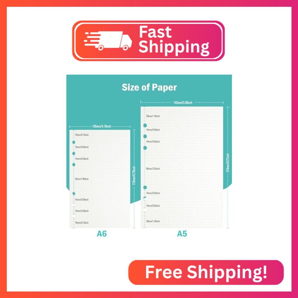 OMEYA A5 Refill Paper, 280 Pages A5 Loose Leaf Paper 6 Hole Notebook Refills for