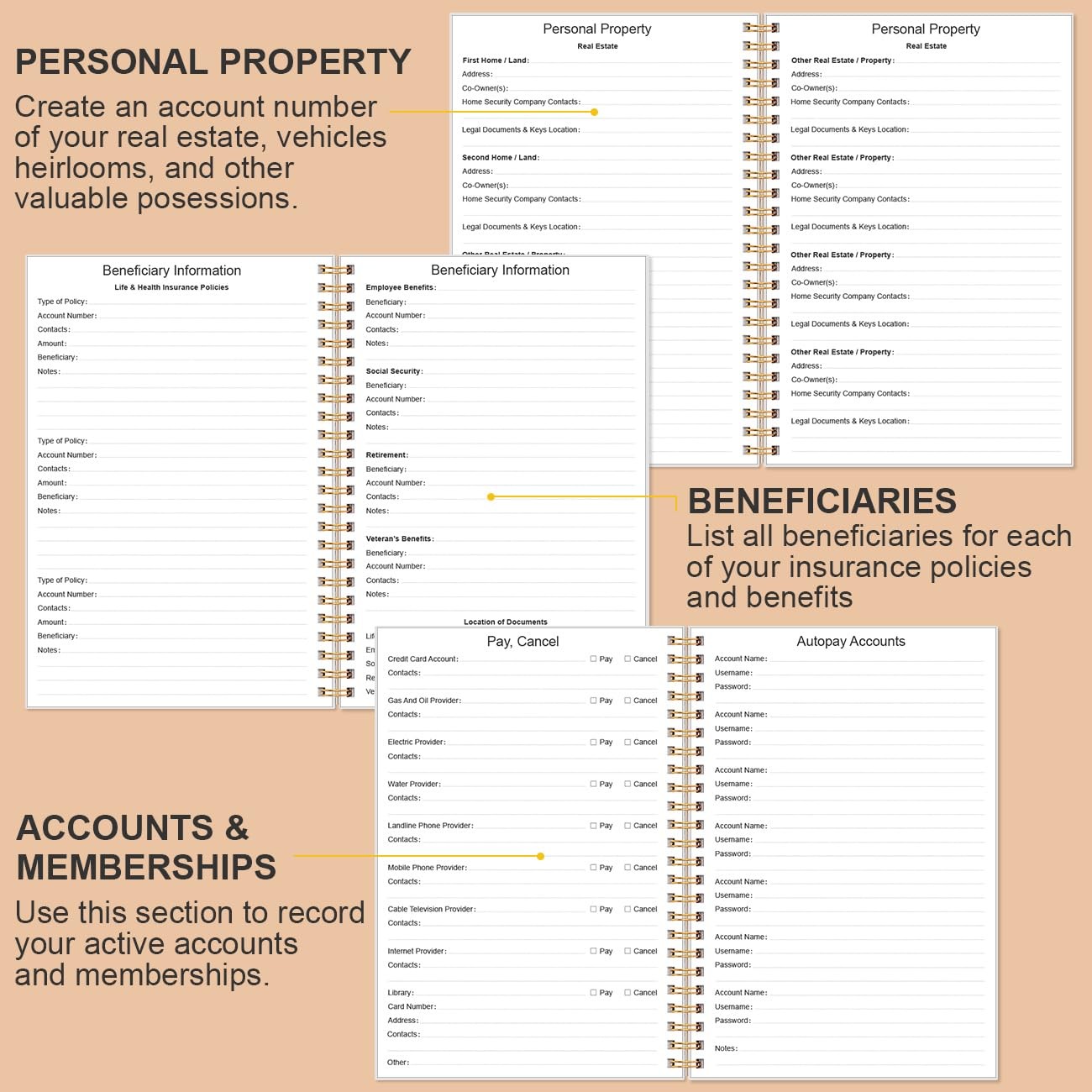 End of Life Planner Final Arrangements Organizer for Beneficiary, Will Preparat