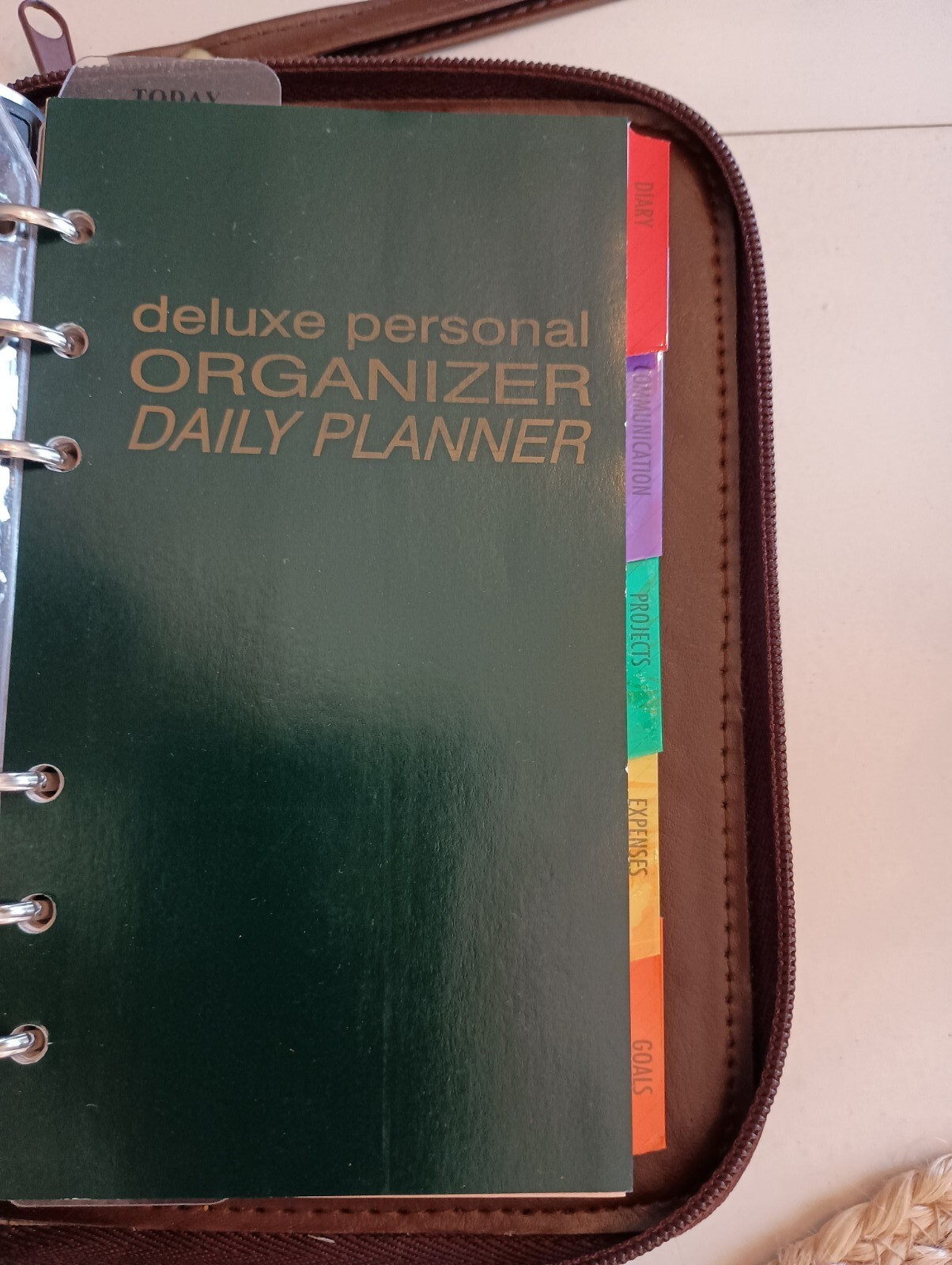 Vtg Philippe Amiel Brown Planner Organizer Calendar Calculator Card Holder Zip
