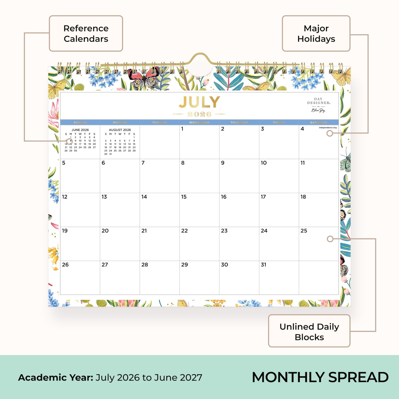 Blue Sky Day Designer 2026-2027 Monthly 11″ x 8.75″, Flutter- 2026/2027