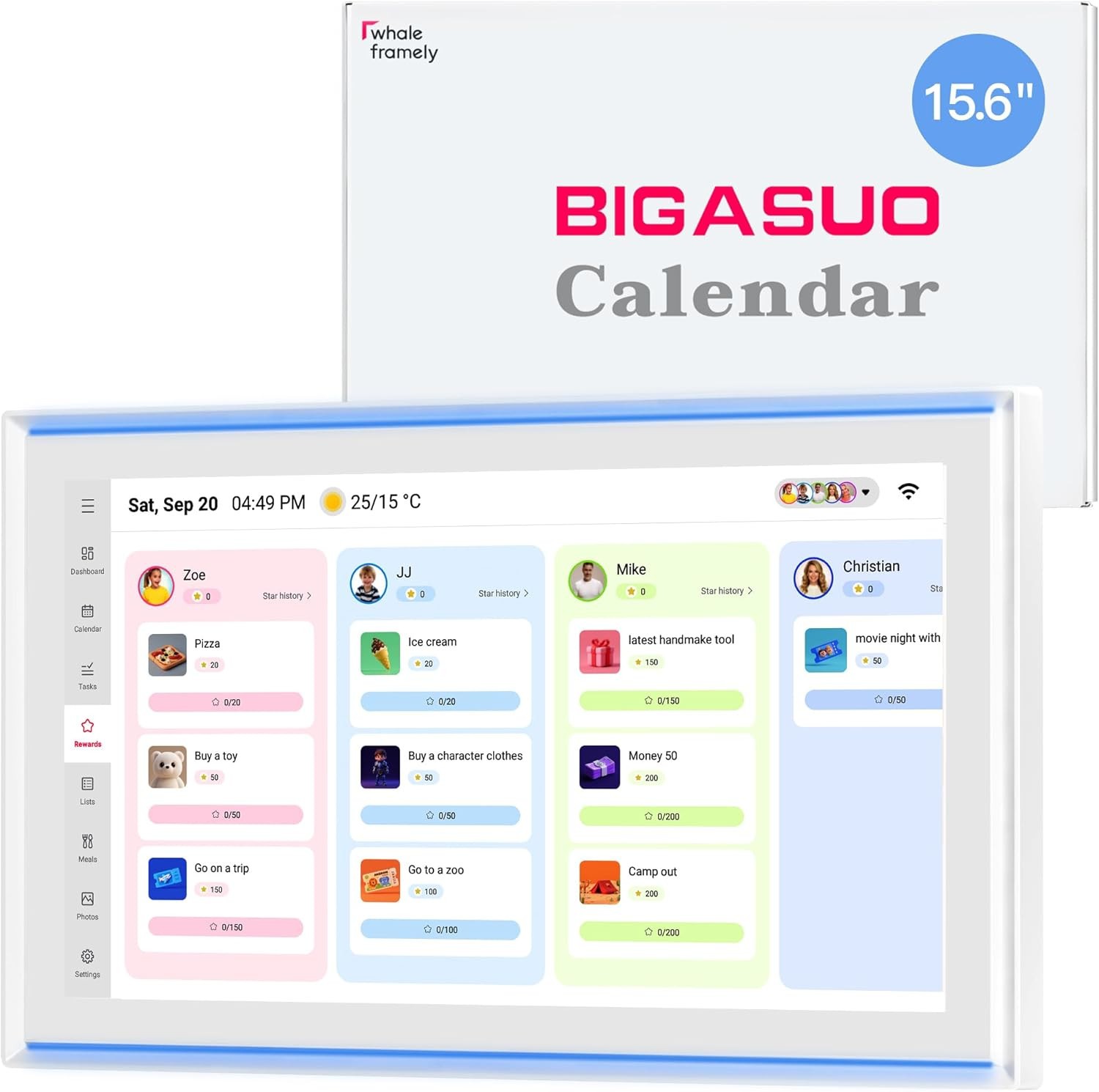 Open Box – Bigasuo 15.6 Inch Family Digital Calendar – Chore Chart, Meal Planner