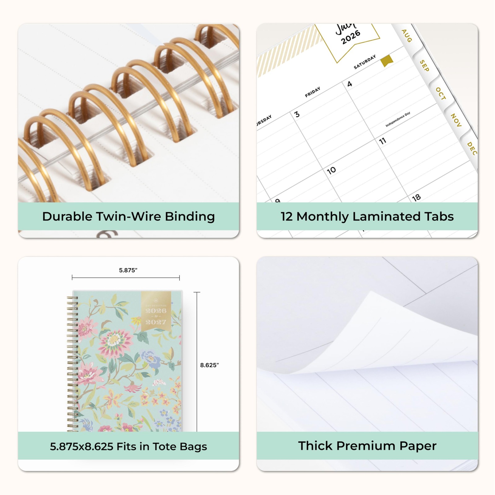 Blue Sky Day Designer 5.875″ x 8.625″, Climbing Floral Mint- 2026/2027