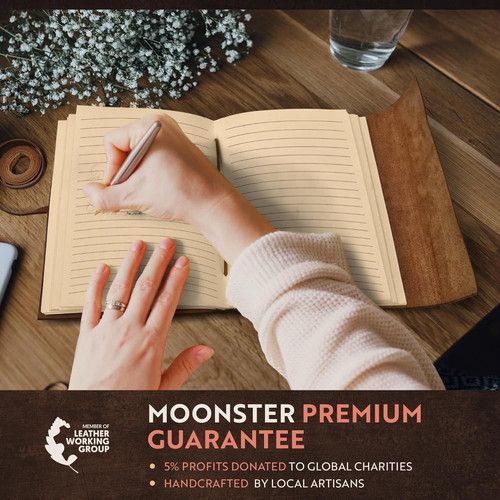 moonster Leather Journal with Embossed Heart Shape – Non 8″ x 6″, Brown