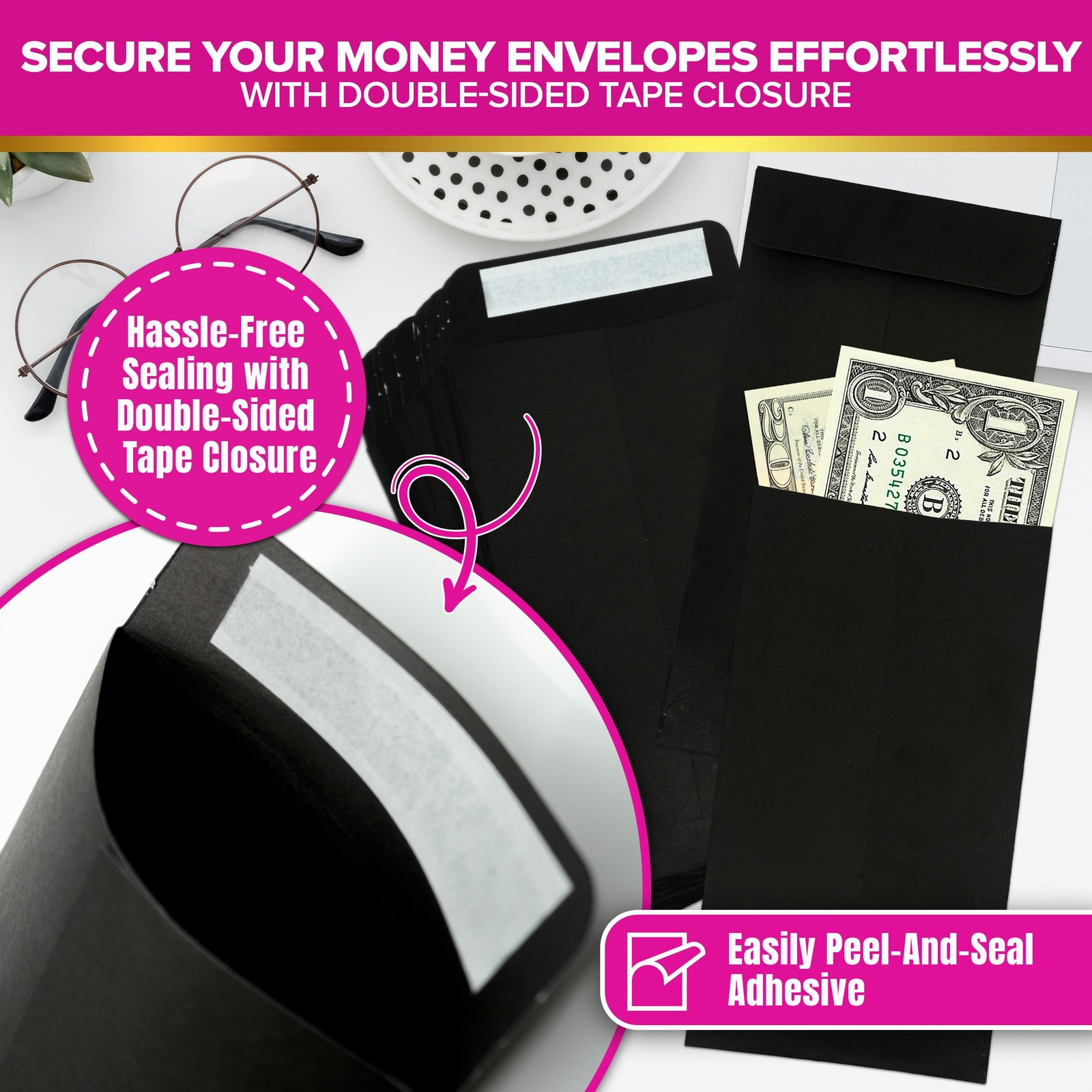 110 Pack Black Cash Envelopes with Self Adhesive 6.5×3.5 Inch