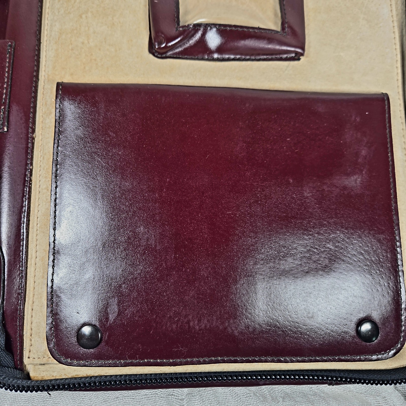 VTG Burgundy Genuine Top Grain Leather Portfolio Organizer Binder 14×10.5″ YKK Z