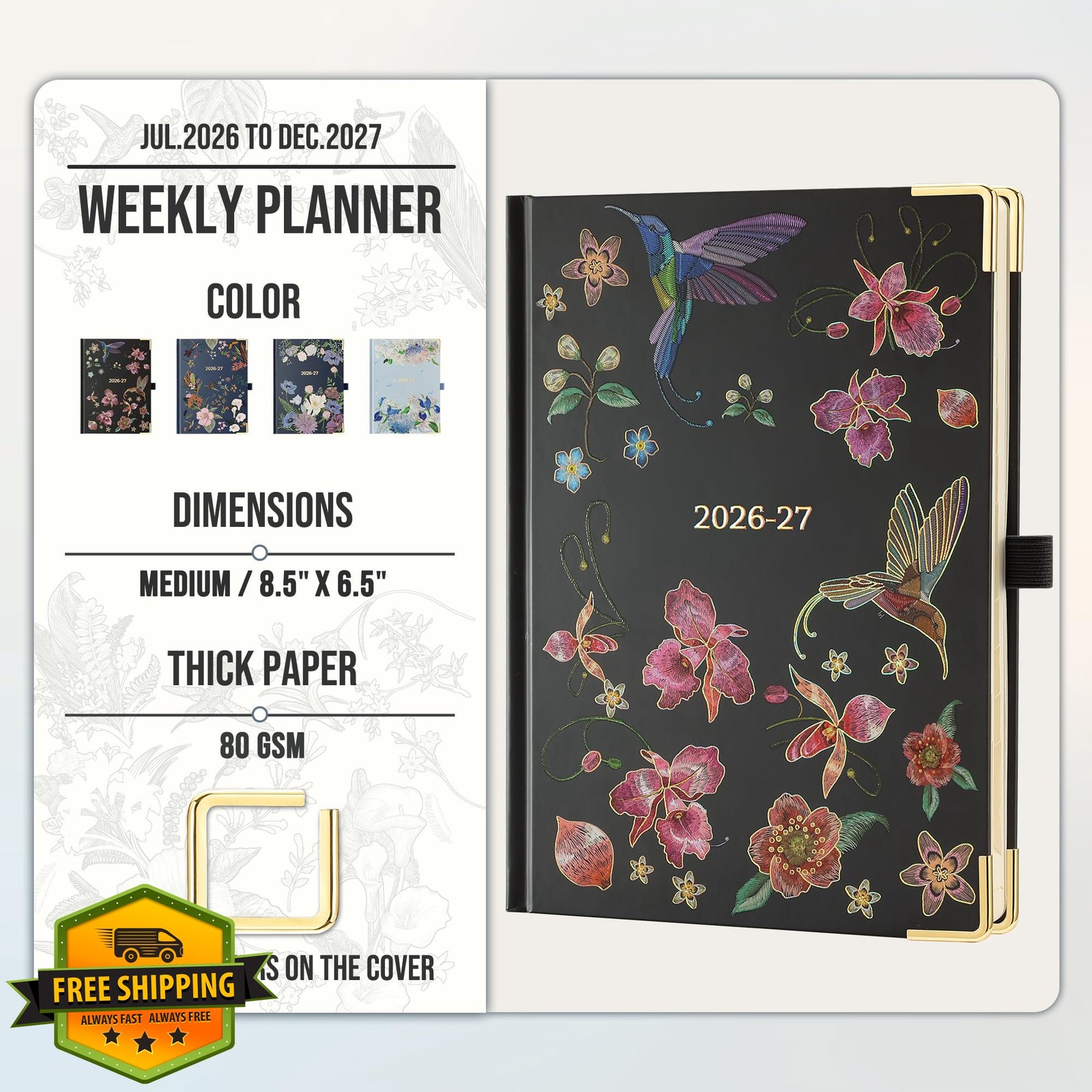 IN-LUXPRO Black 18 Month Planner Jul26-Dec27 6.5″x8.5″