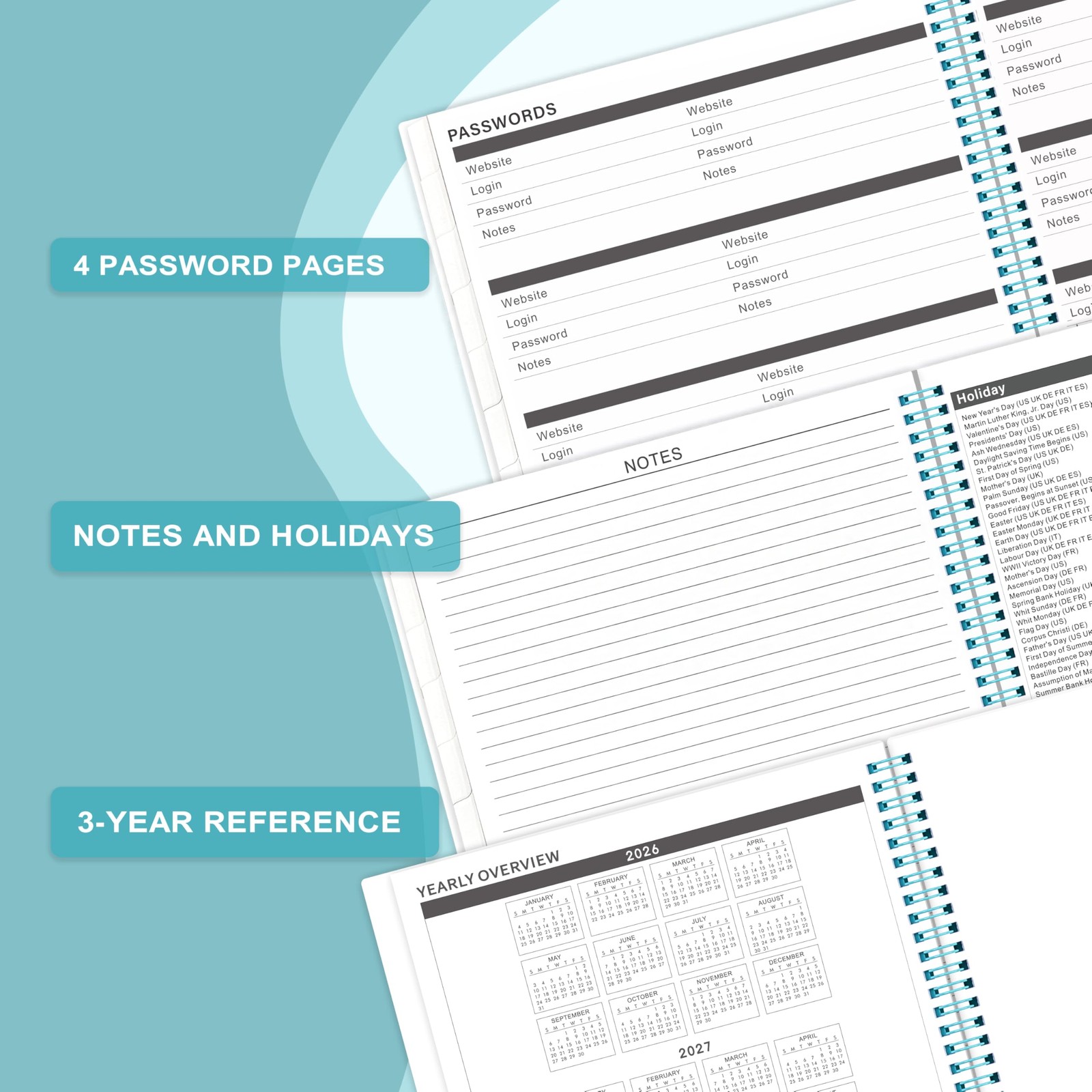 2026-2027 Monthly Planner – Calendar 9″ x 11″, Lake Green