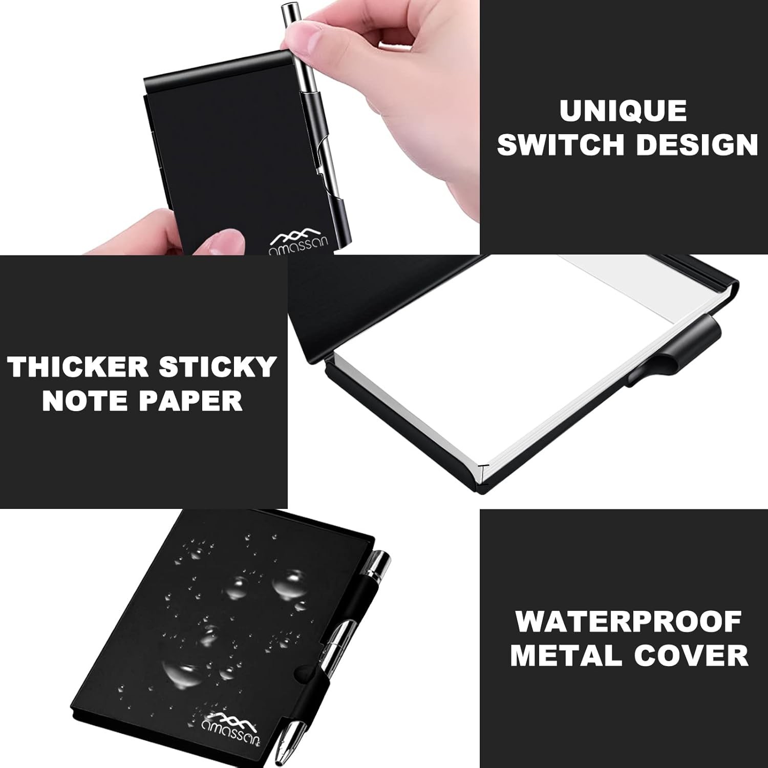 Mini Pocket Notebook Metal Cover Small Notepad with Pen 60 Pages