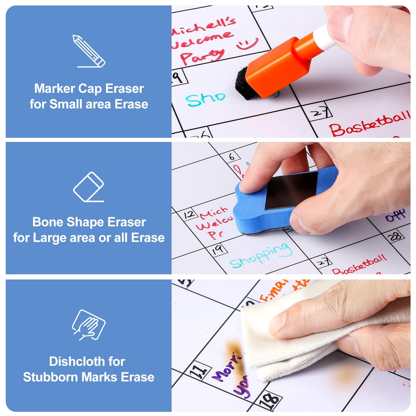 3 Pack Dry Erase Magnetic Calendar for Monthly & Weekly & Daily – Colorful