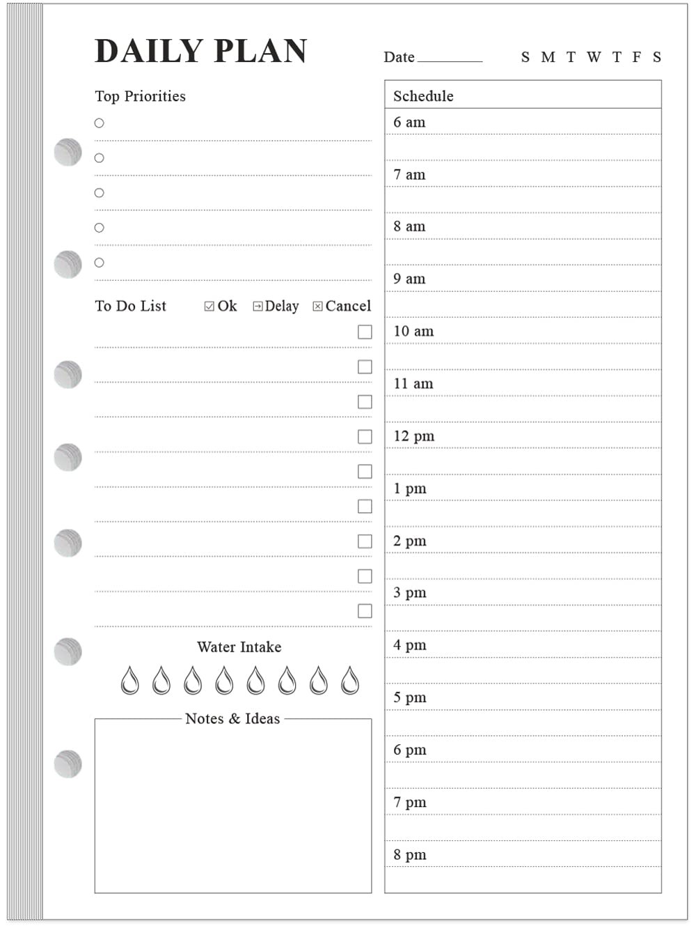 Undated Daily Planner Refill – A5 Day Insert To Do List, Desk/Size 4