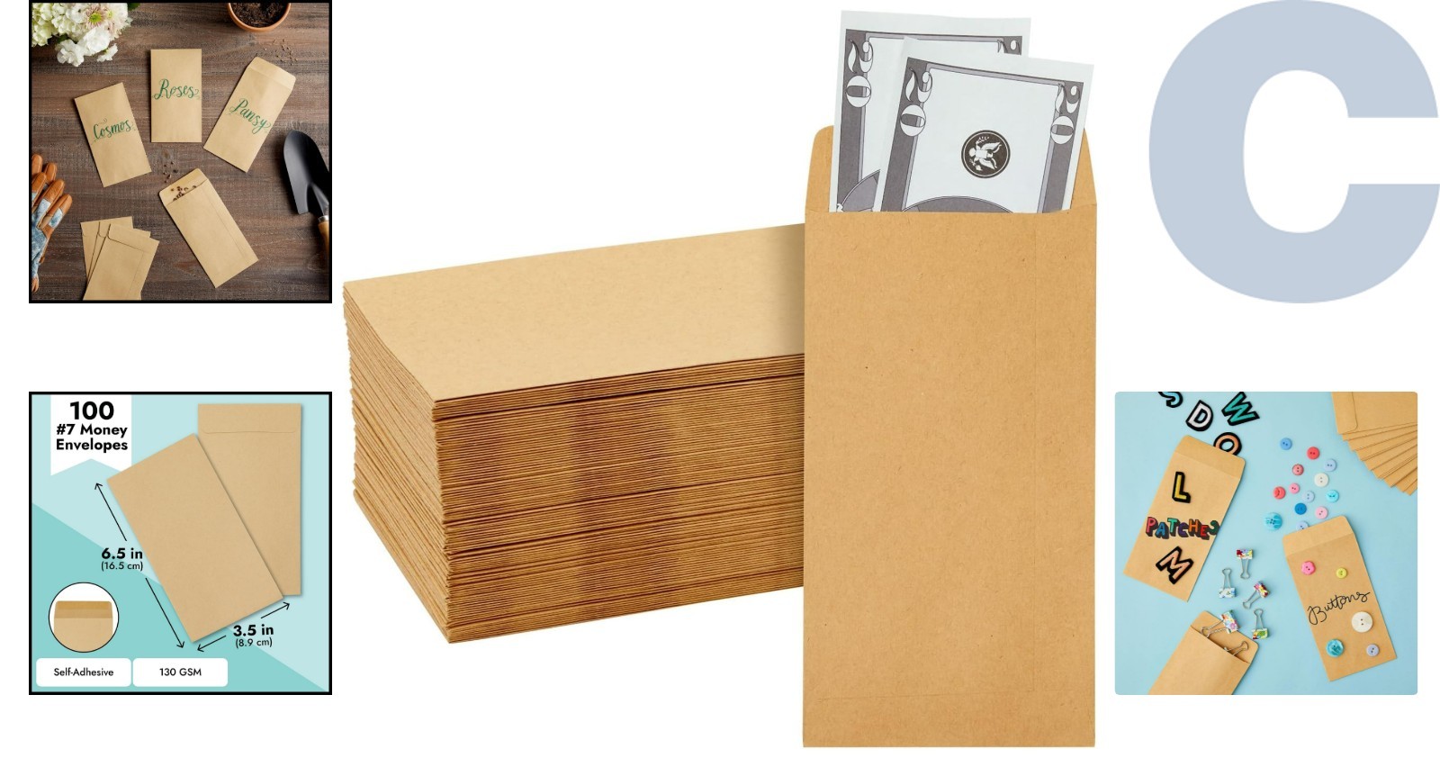 Versatile 100 Count Cash Envelopes – 3.5×6.5 Inch Brown – Self-Adhesive Security