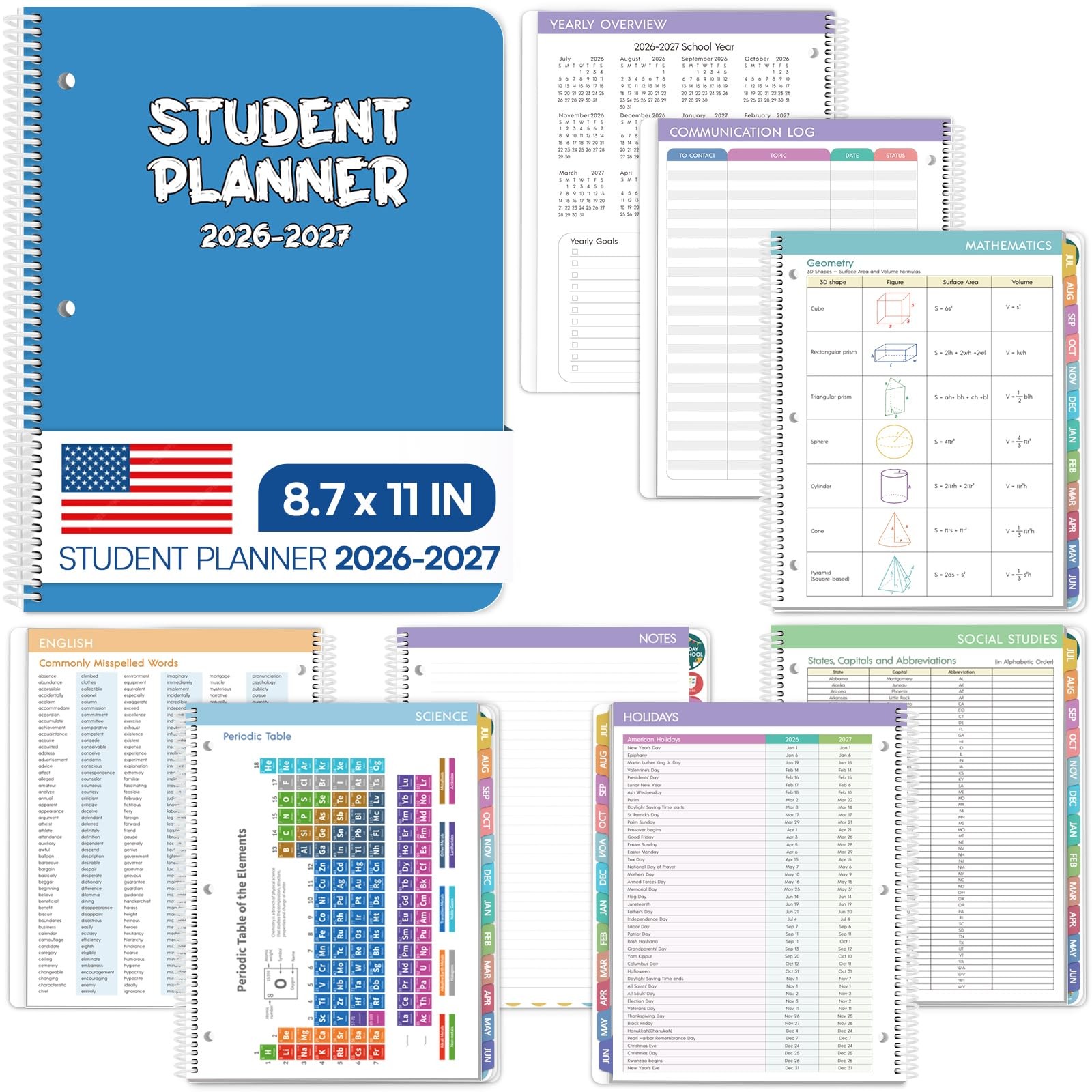 Phyxin Student Planner 2026-2027, Blue Monthly A4 (8.7″ x 11″),