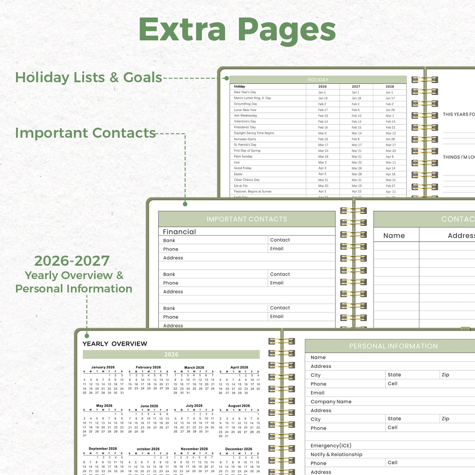 Oucaru Undated Weekly Planner, A5 To Do List Notebook with A5-Green, Green