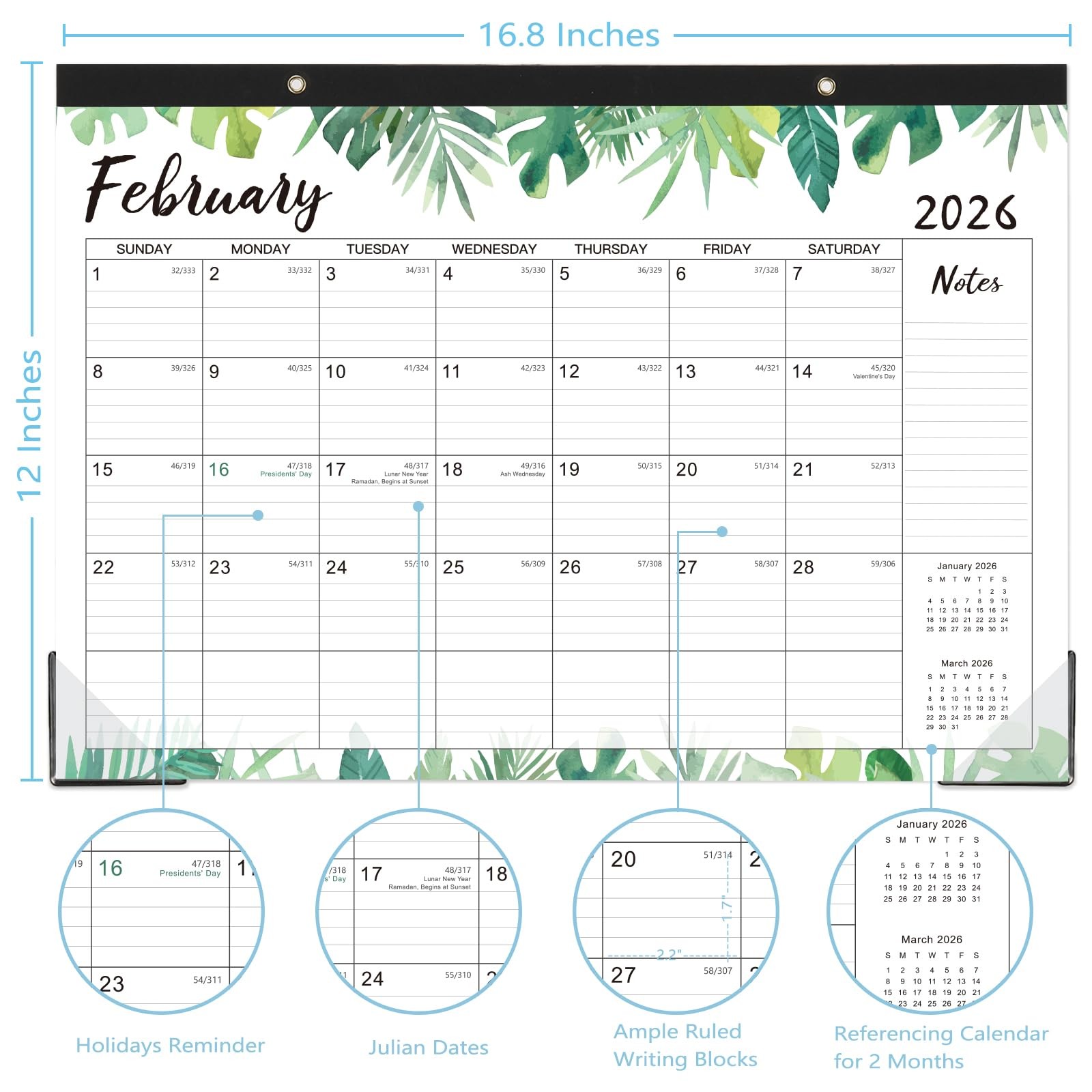 2026 Desk Calendar – Jan 2026 – Dec 2026, 12 Months Large Monthly 17″ x 12″