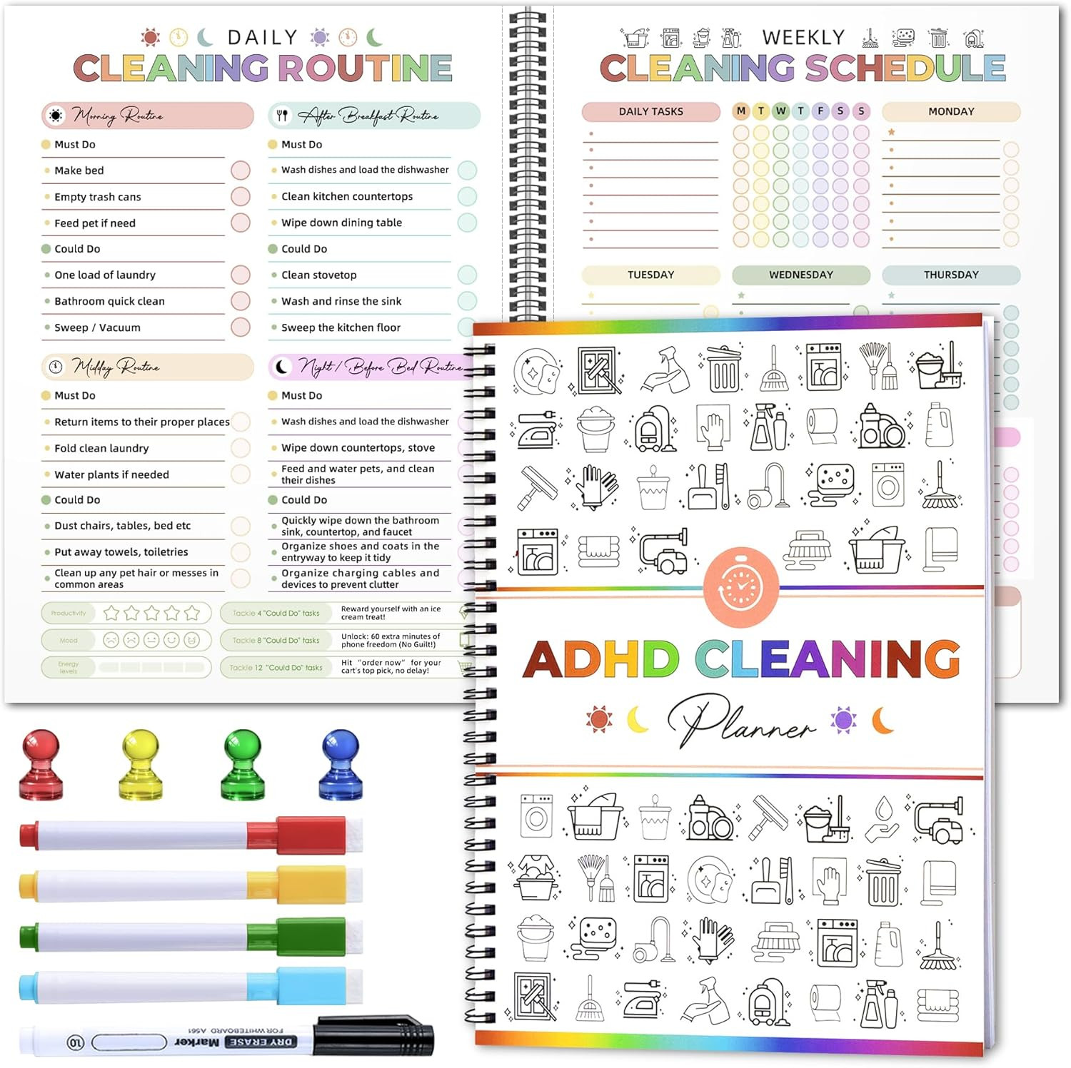 Adhd Cleaning Planner – Reusable Adhd Cleaning & Organizing Planner Daily Weekly