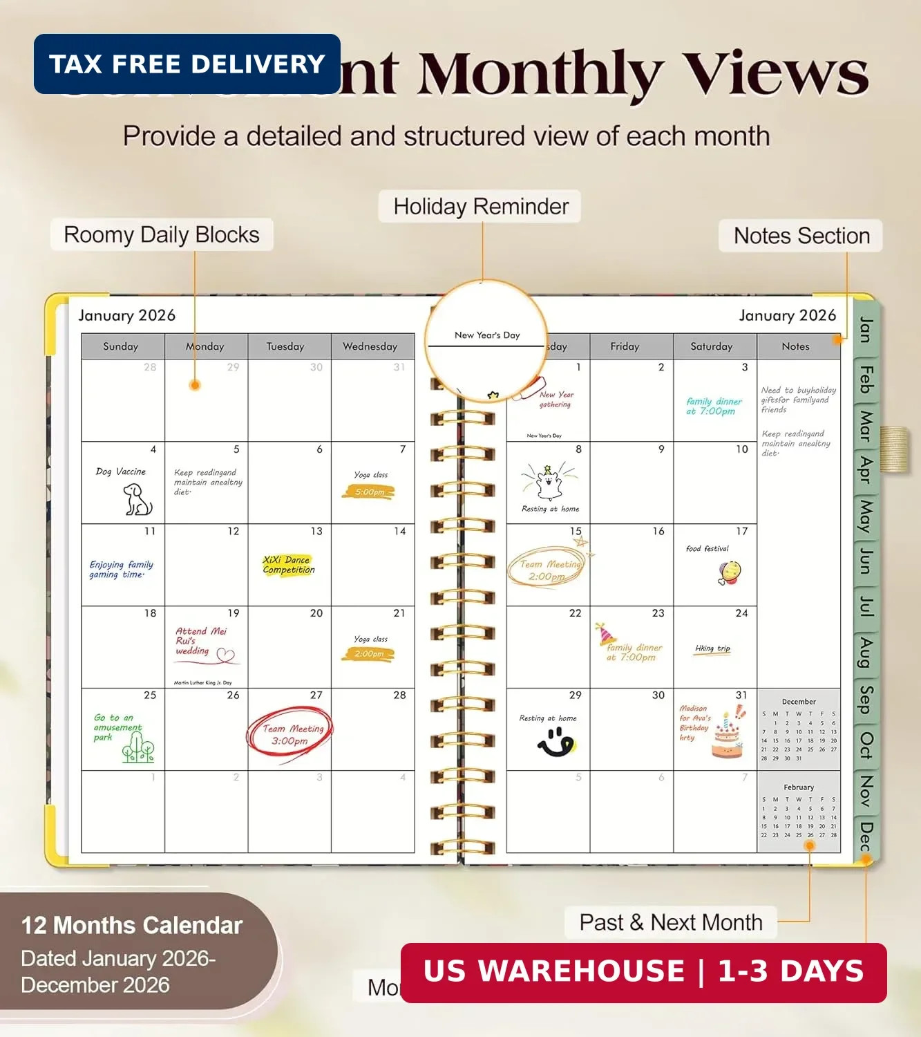 2026 Planner, Hardcover Weekly and Monthly Planner for Women, January 2026 – Dec