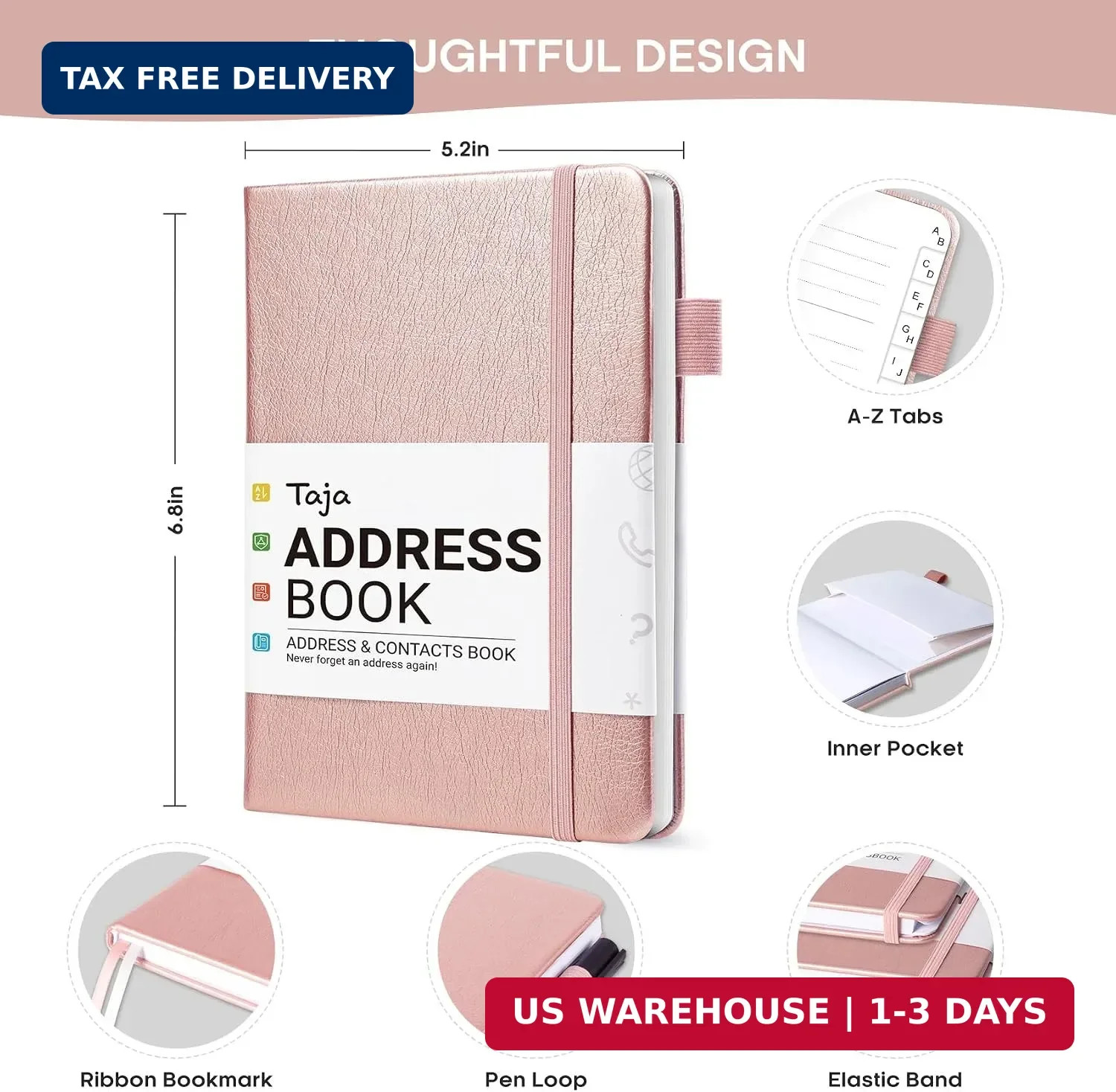 Taja Address Book with Alphabetical Tabs,Hardcover Address Books Large Print for