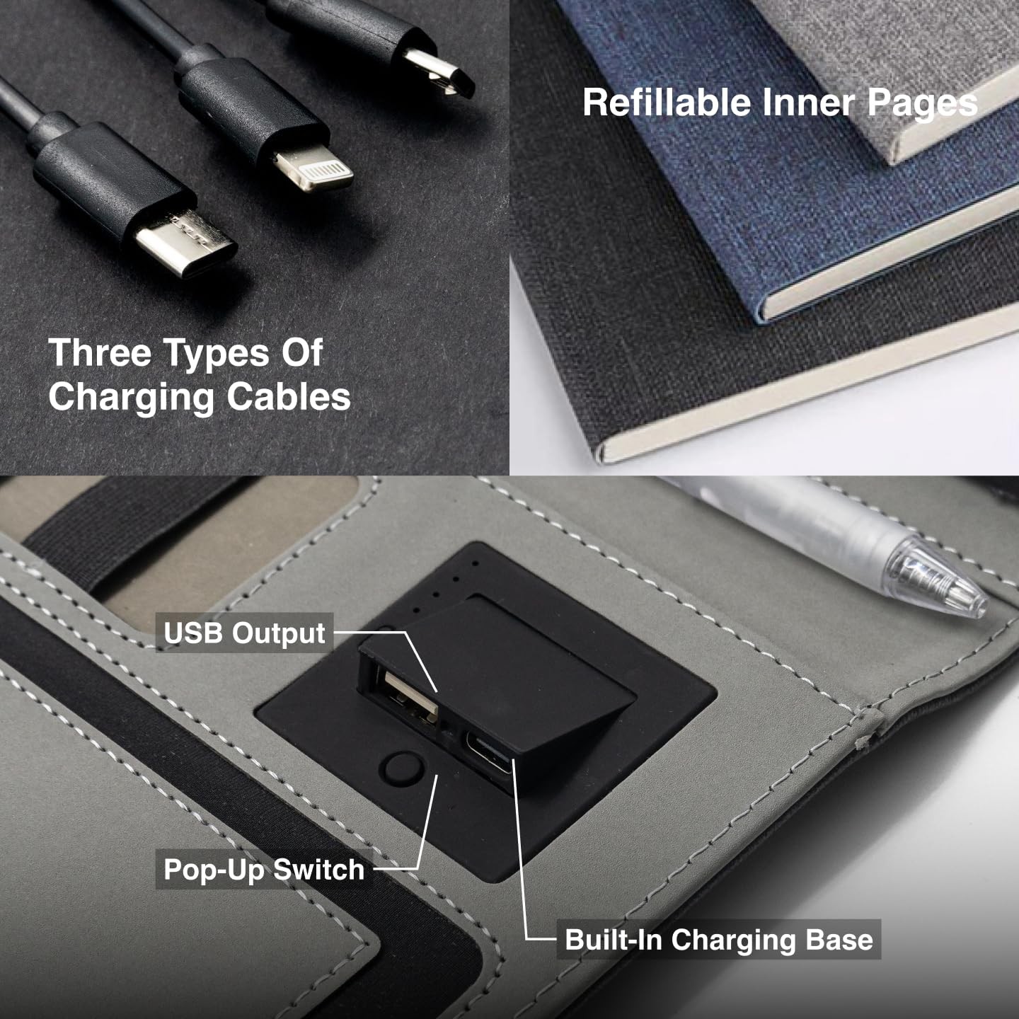 High Performance Planner Professional Notebook with Built-in Power Bank & Wir…