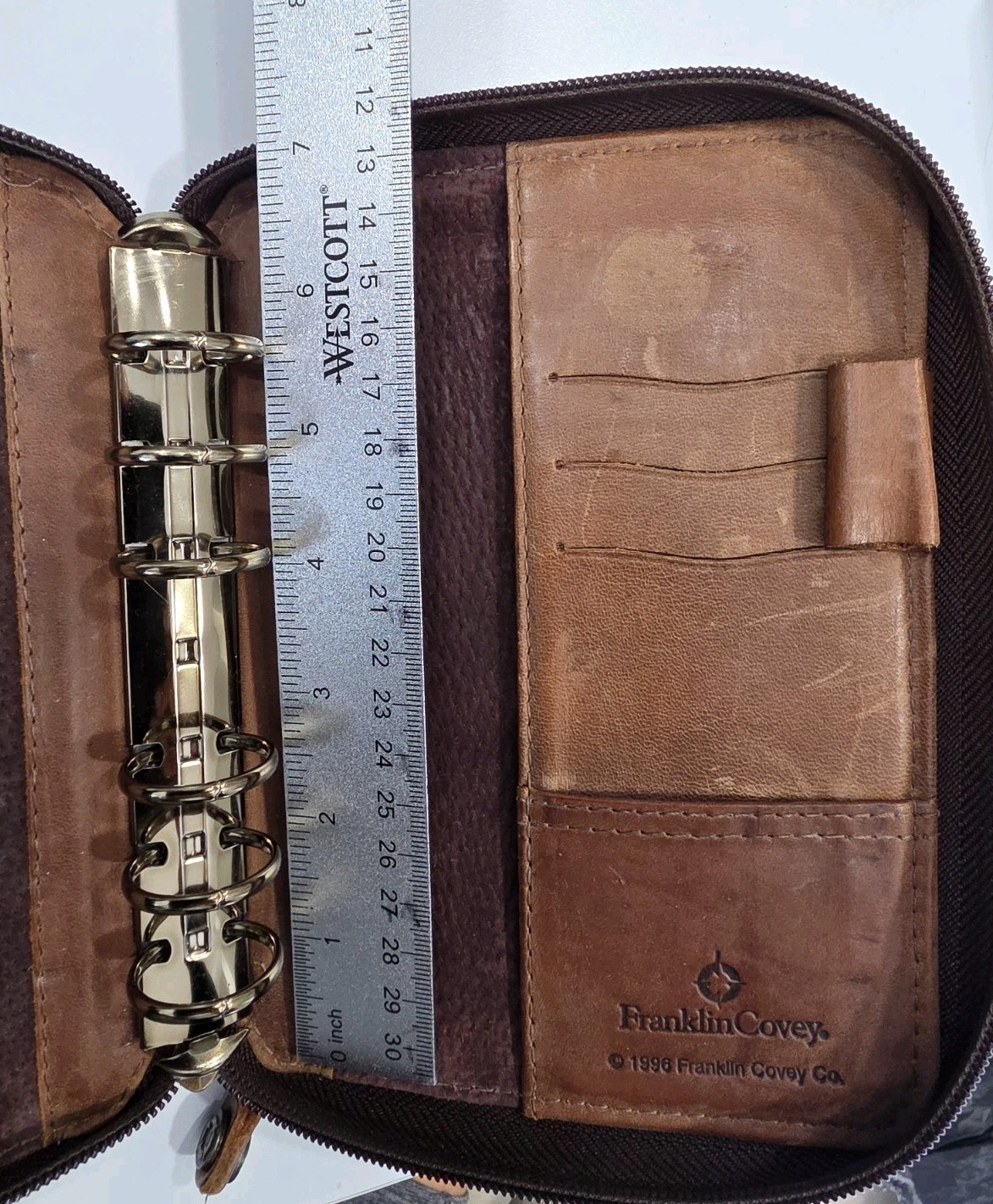Vintage 1996 Franklin Covey 6 Ring Zip Around Genuine Leather Binder Made In USA