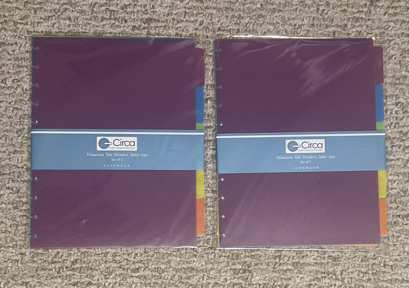 2 Sets Levenger Circa Multi-Color Vivacious 5pc Tab Divider 8-1/2×11 Size NEW