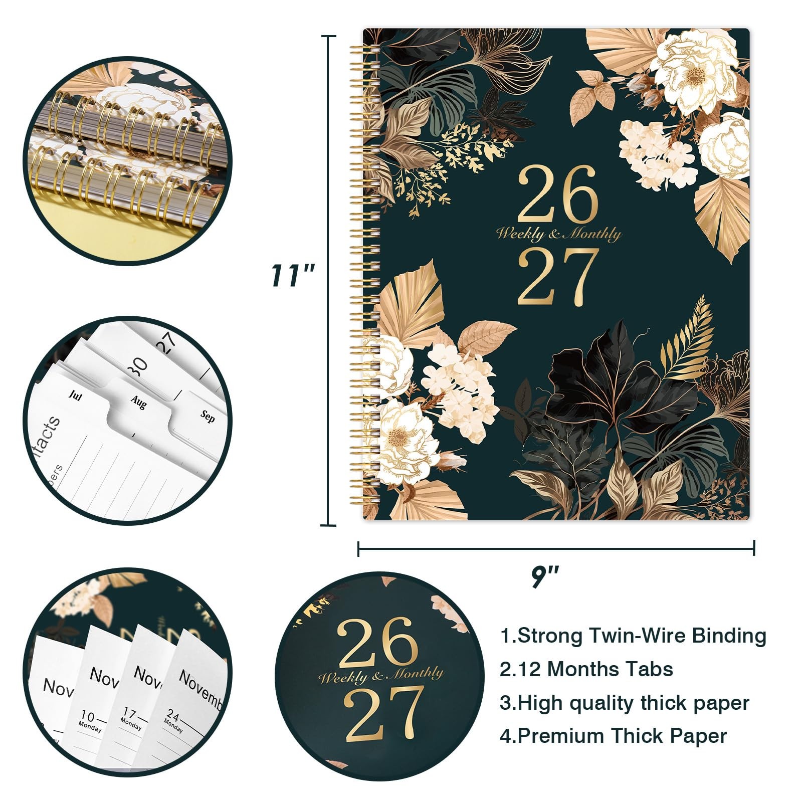 2026-2027 Planner – 9″ x 11″, Weekly & Monthly x black