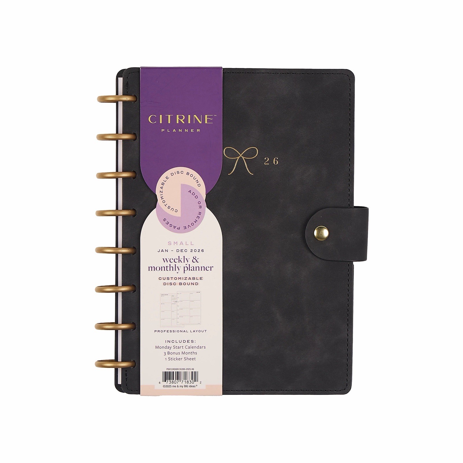 Blue Sky Citrine 2026 Calendar Planner Weekly New Year Faux Black Suede Ribbon