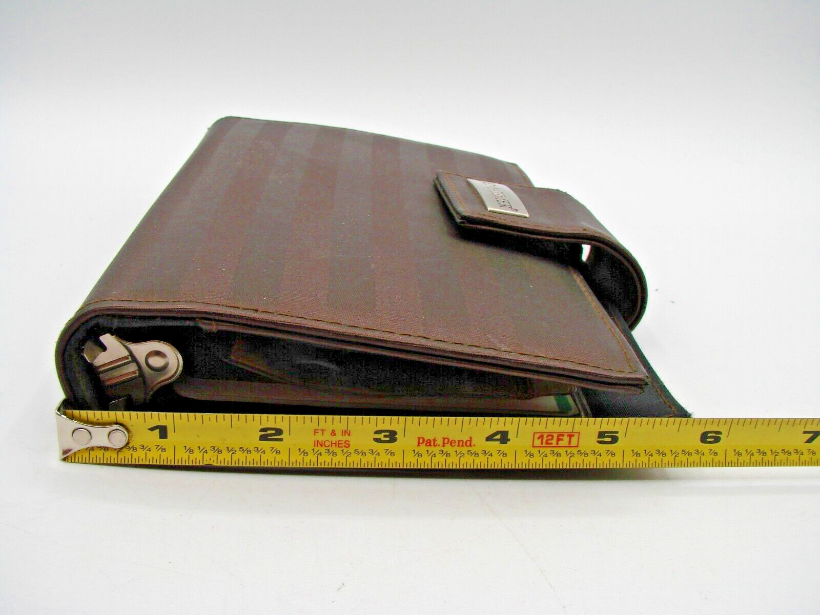 Day-Timer Navigator Brown Satin Striped Planner Binder 6 Rings Snap Tab Closure
