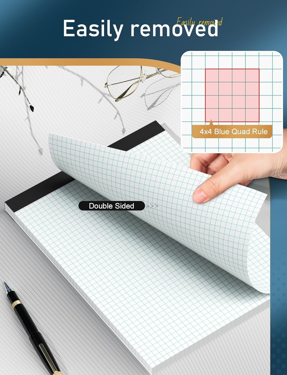 Graph Paper Pad, 8.5 x 11, 2-Pack, 4×4 Quadrille Grid Notebook Pads, Easy Tea…