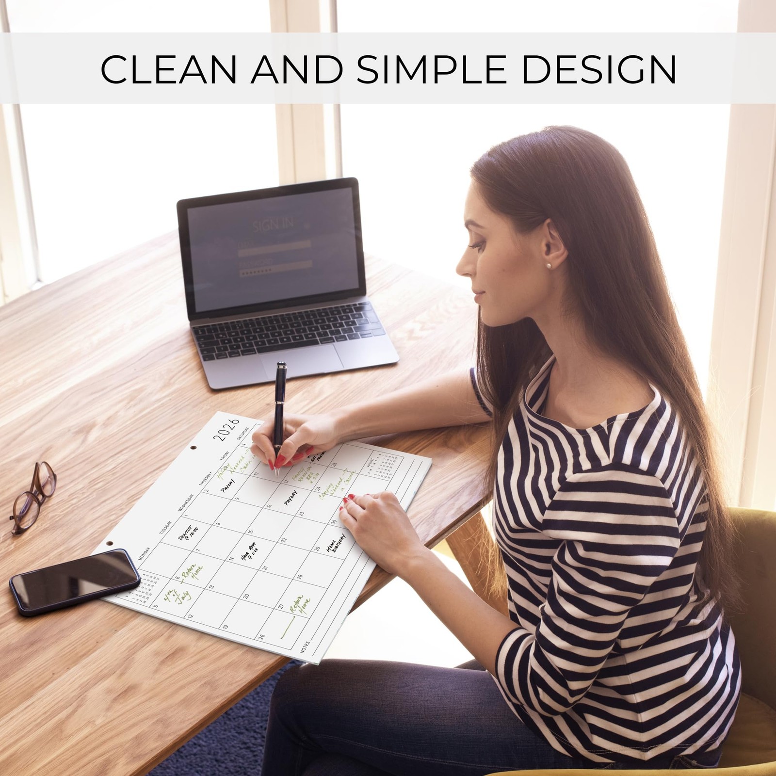 White Black 2026 Desk Calendar 16 x 12 Inch January to December