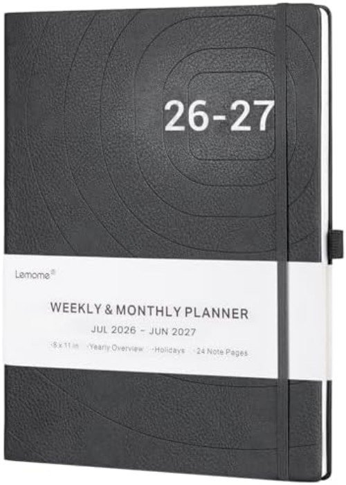 2026-2027 Grey Faux Leather Weekly & Monthly Planner with Pen Loop, 8.5X11