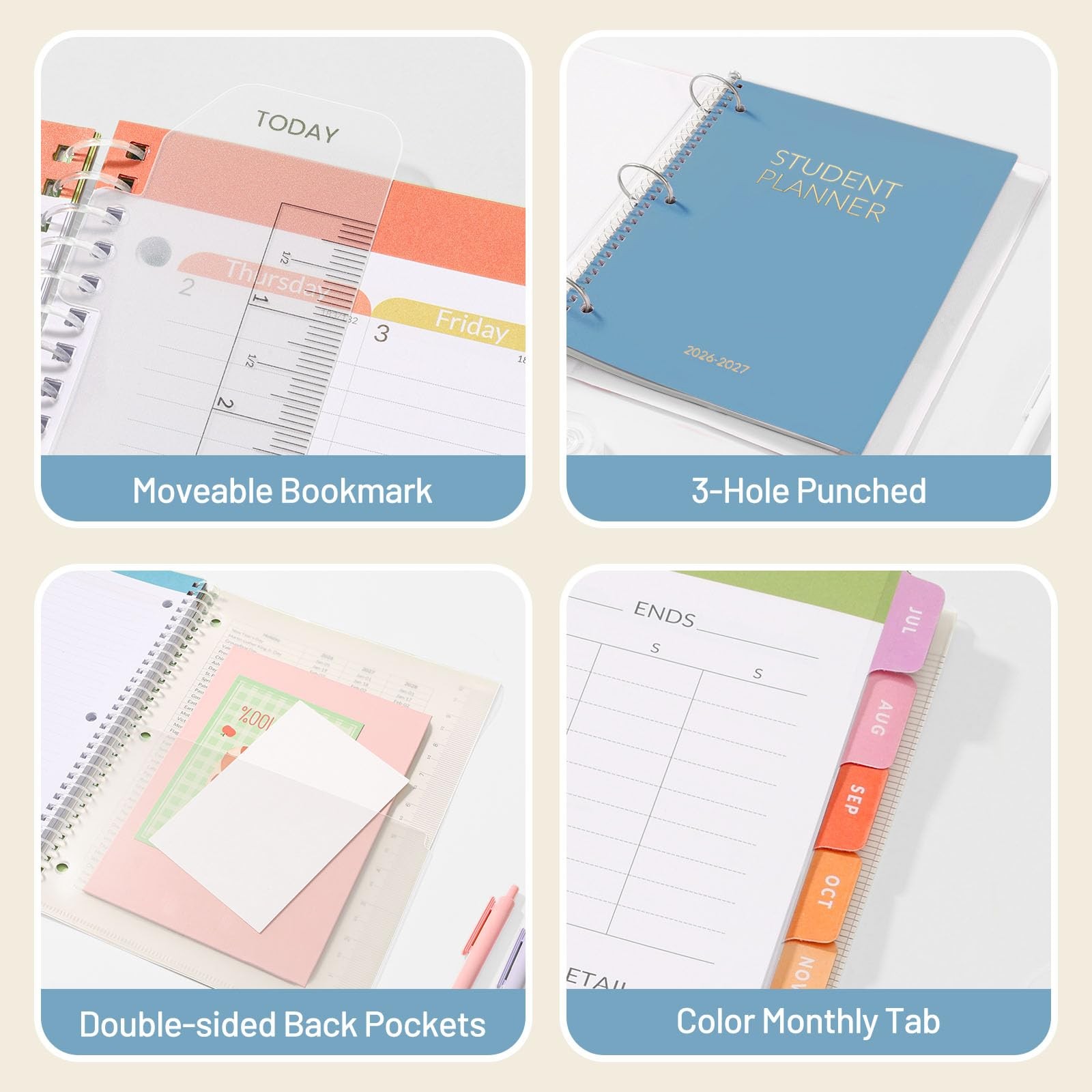 Student Planner 2026-2027, SUNEE Academic Weekly & A4 8.5″×11″, Grey Blue