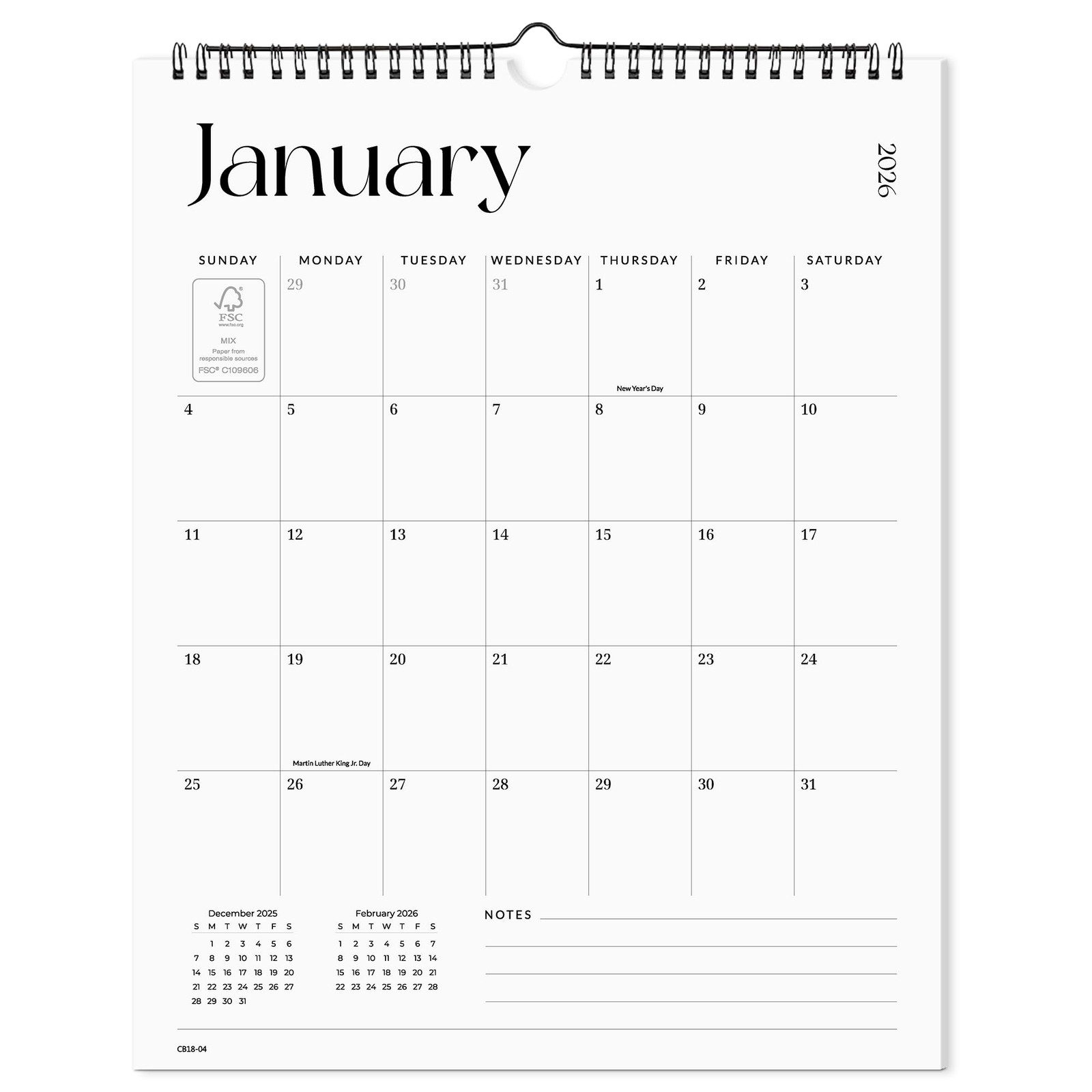 Cabbrix Wall Calendar 2026, 18 Months 15″ x 12″, Simplified