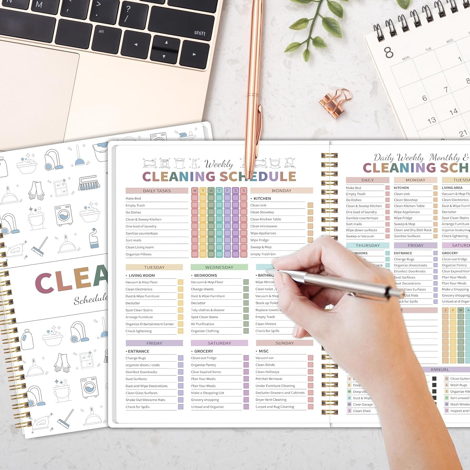 Spiral Bound Cleaning Planner for ADHD Adults Waterproof PVC Cover 8.5 X 11