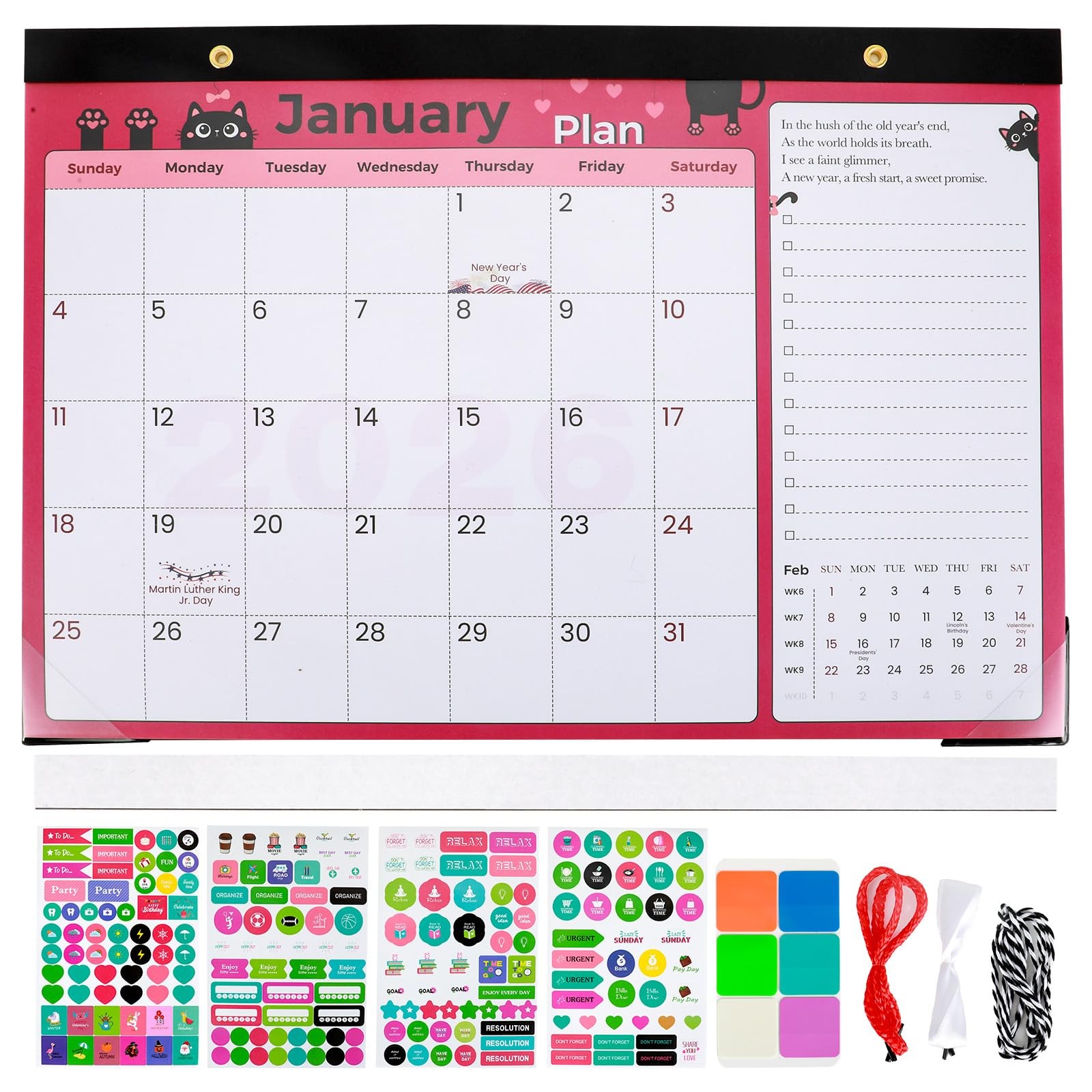 6uGooes Desk Calendar 2026-2027 (Jan 16.9″W x 11.9″H, 1 Pack 4 Theme Color