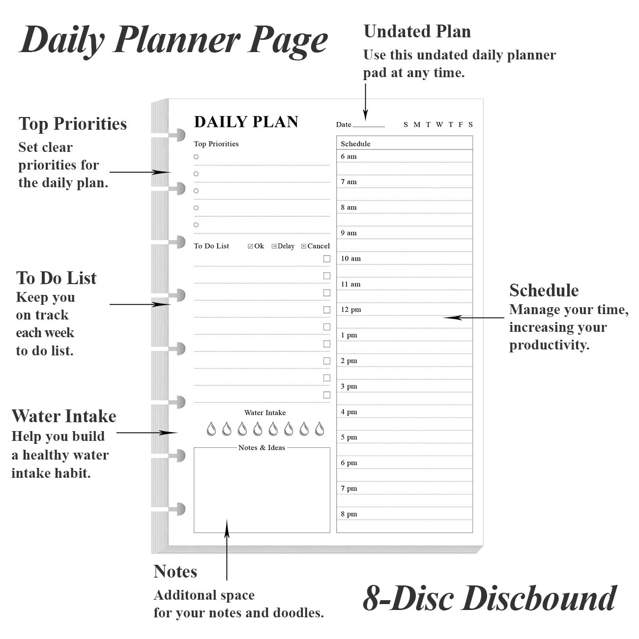 Junior Size To Do List Insert – 8-Disc Discbound Undated 100 Sheets, White