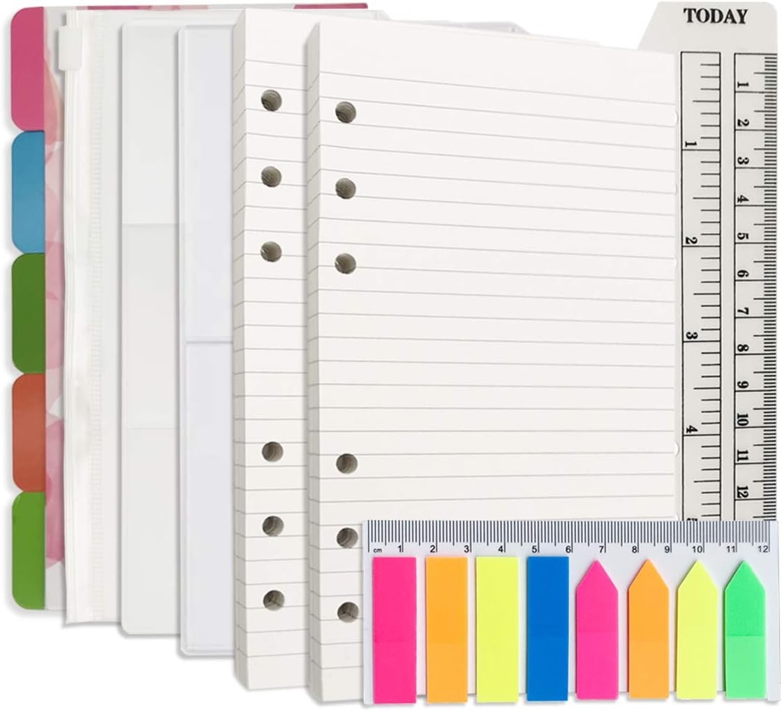 A6 Refill Paper, 100 Sheets Lined 6 Hole Punched 3.75×6.75 Inch, White