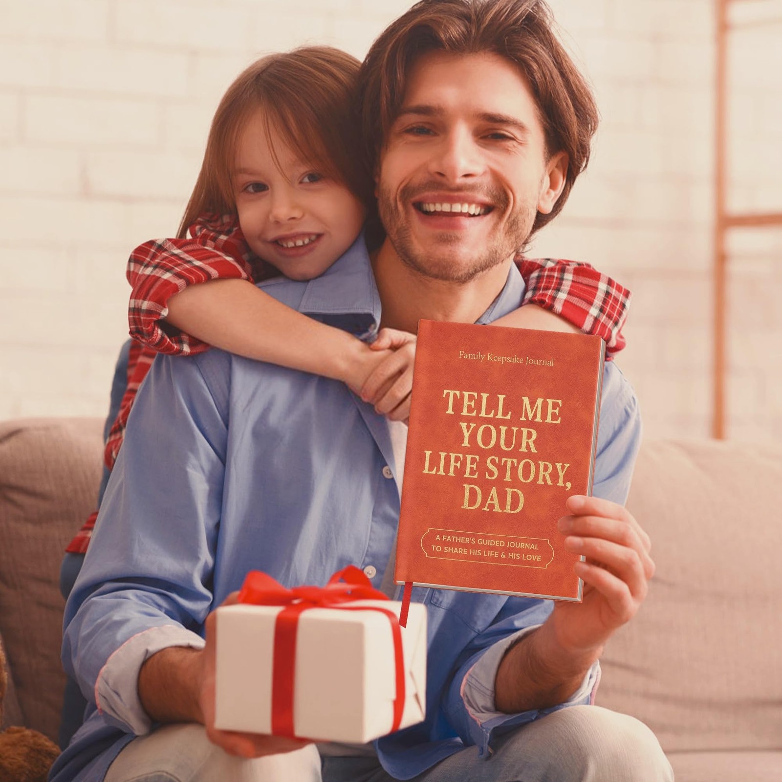 Dad Tell Me Your Life Story Leather 8.5*6.5 inch, Brown and Golden