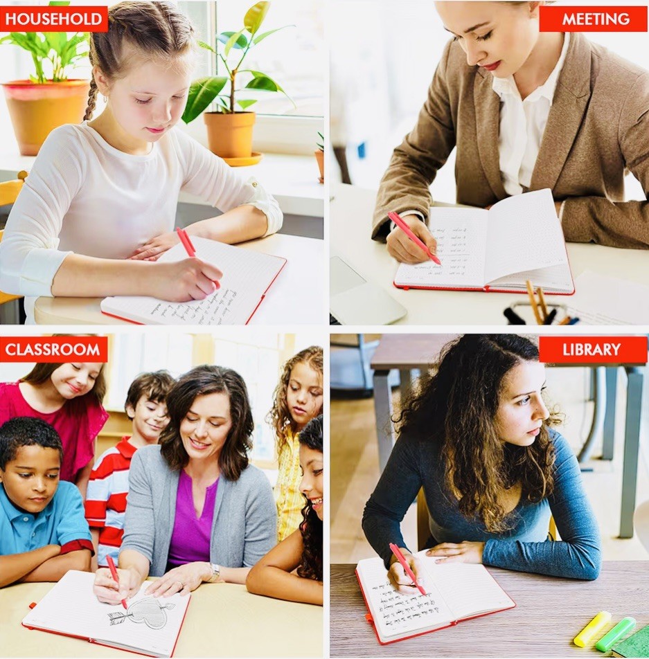 Feela Classic Ruled A5 Notebook with Pens 5 Pack Notebook Set Red