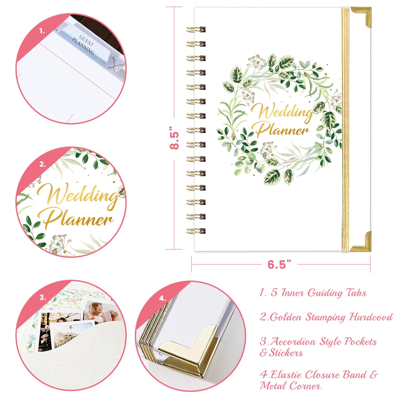 Artan Wedding Planner 8.5 inches x 6.5 x 0.55 inches, Green & White