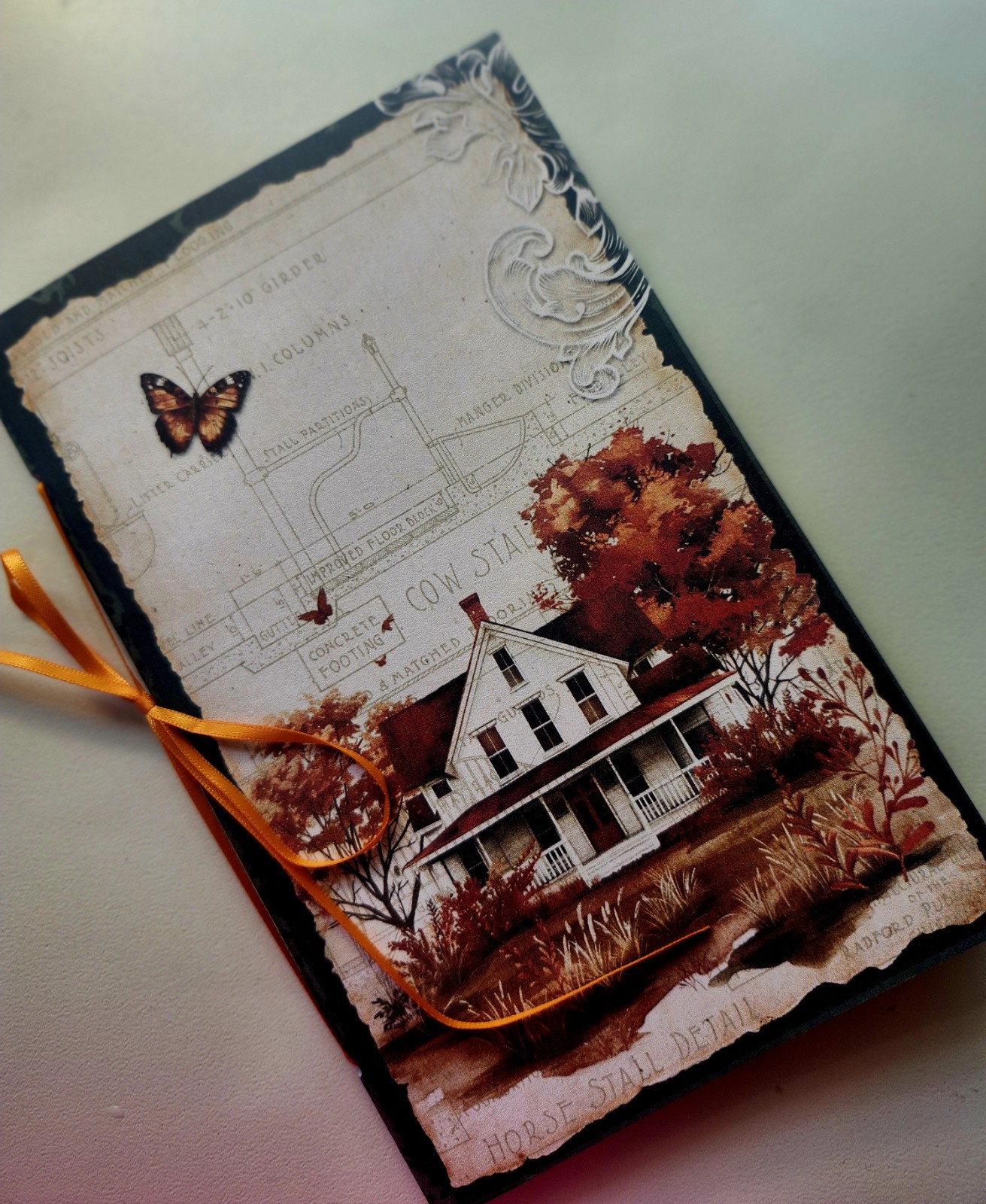 Junk Journal Booklet “FARMHOUSE FALL” Handmade Lg 8.5″x5.5″ 40pgs Autumn