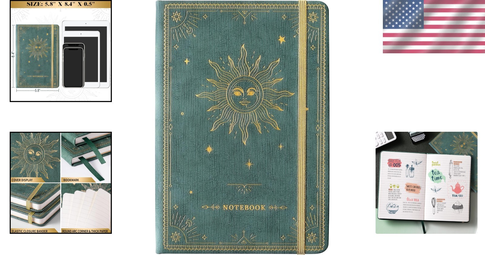 Compact Writing Notebook with 144 Thick Ruled Pages & Expandable Pocket – Cyan