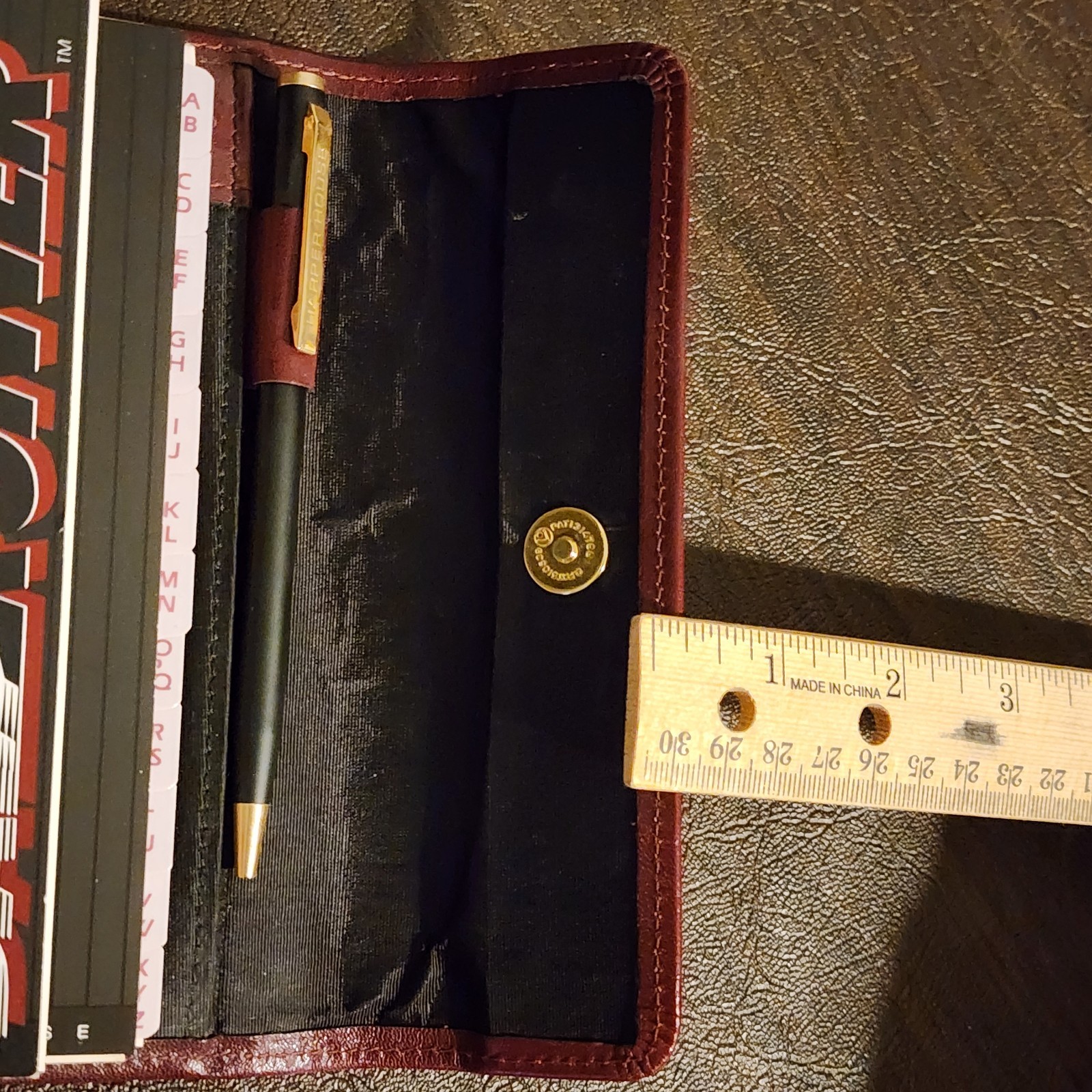 Vintage 1987 Harper House Genuine Leather Small Planner Agenda Burgundy w/ Pen
