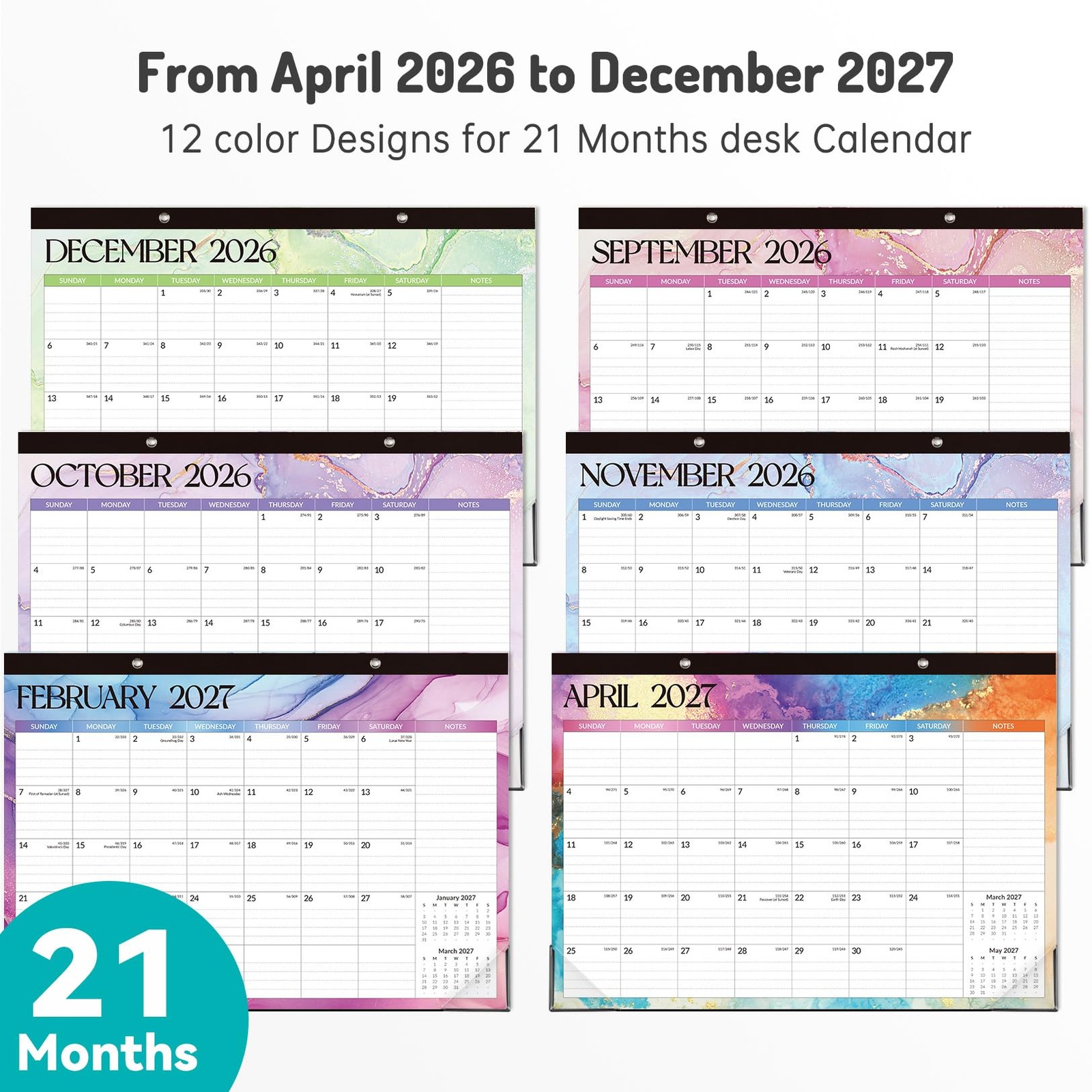 Forvencer Desk Calendar 2026-2027, 21 17 x 12″- (Apr 2026-Dec 2027), Blue