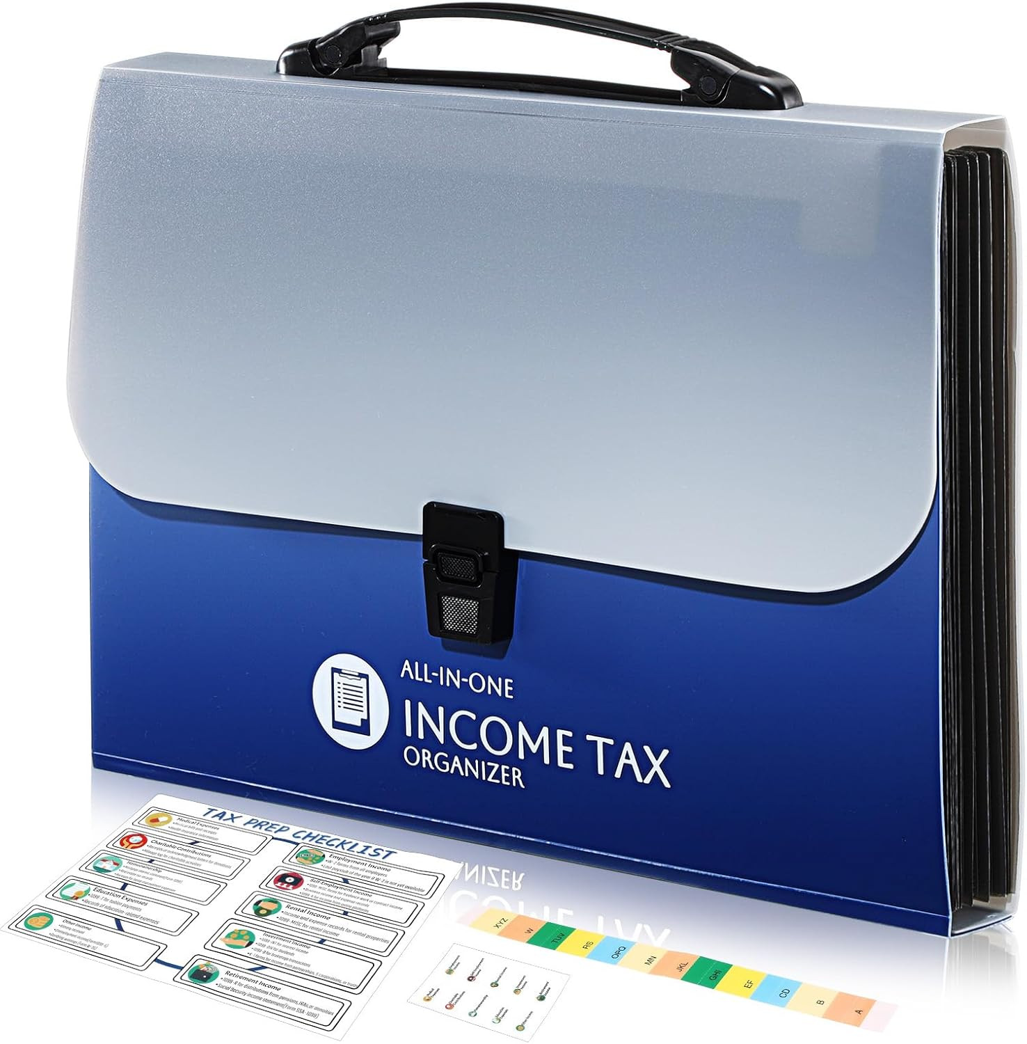 Tax Document Organizer with 13 Pockets, Portable A4 Expanding File Folder (Blue)