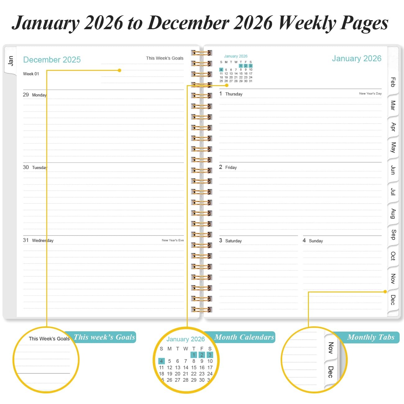 2026 Planner – 2026 from January 2026 – 6.4″ x 8.5″, Blue-Leaf-Flower