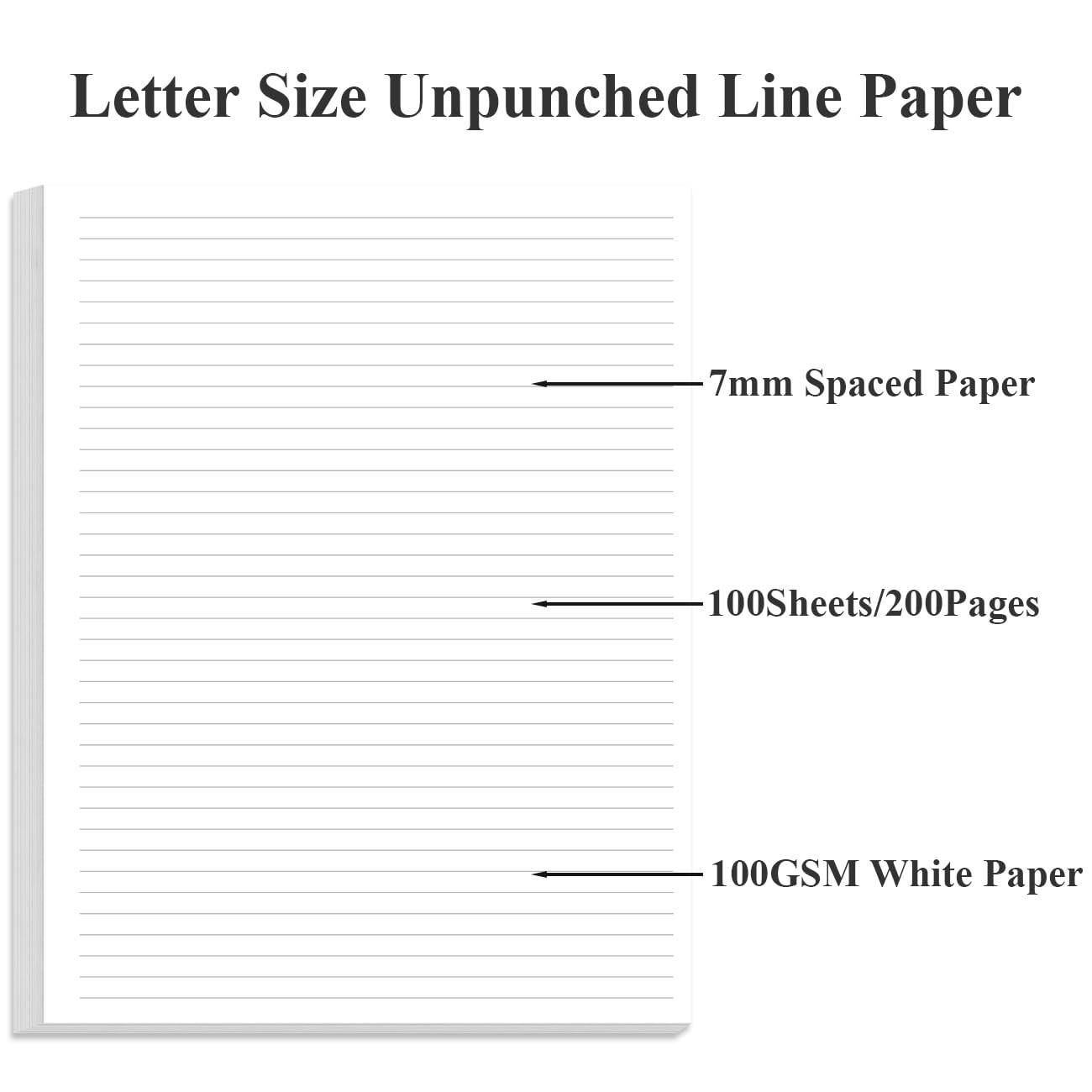 Unpunched Line Paper 100 Sheets 200 Pages Loose Leaf Refills White 8.5×11 Inch