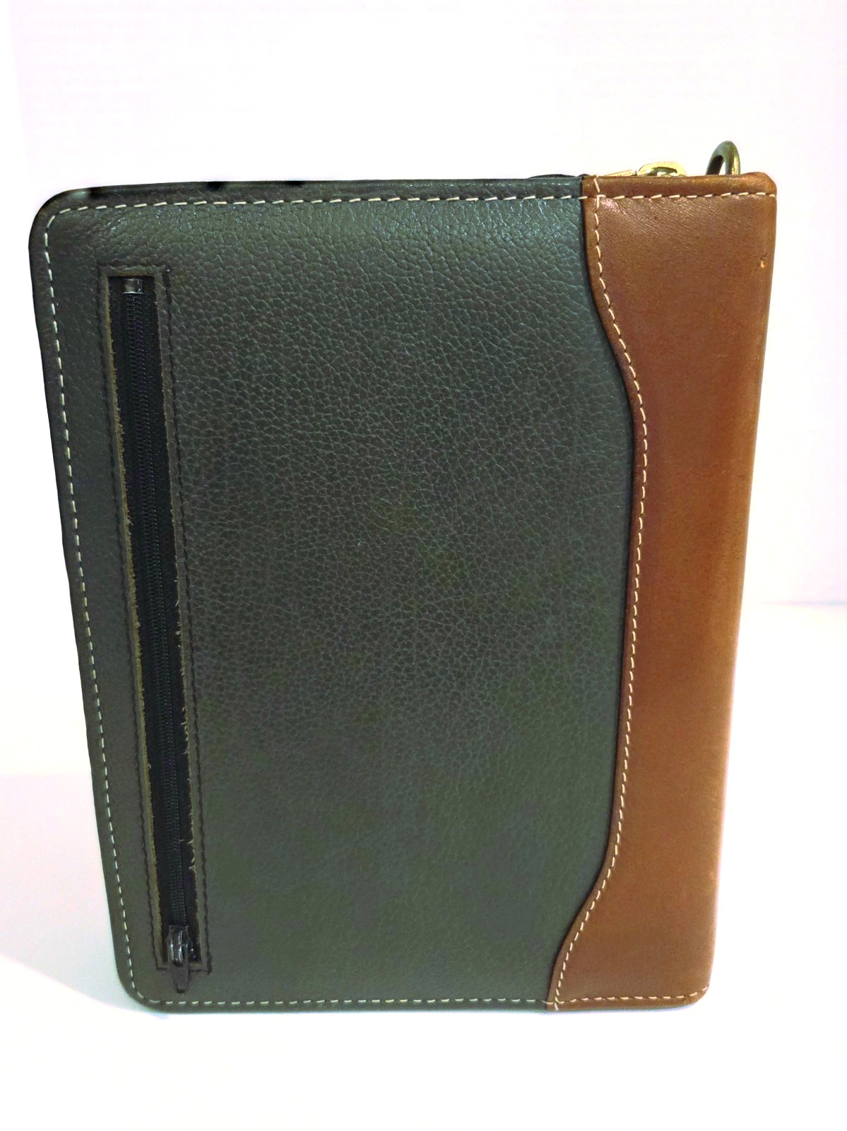 Franklin Quest Planner Organizer 8.5×6.5″ 6 Ring Leather Green/Brown